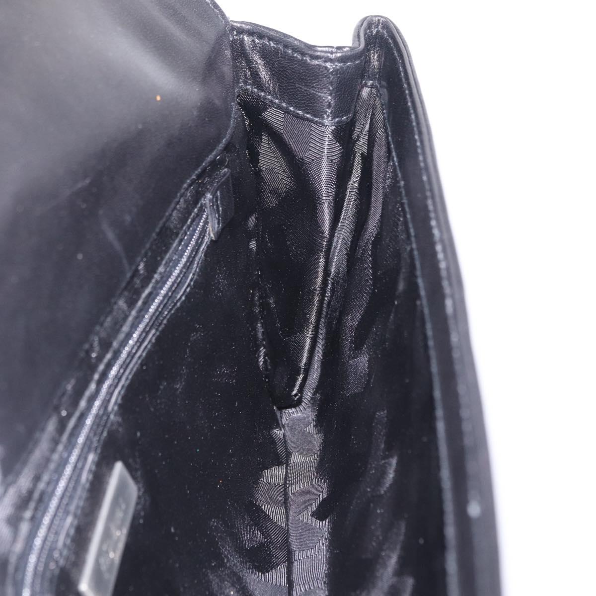Saint Laurent Clutch Bag Leather Black Silver Auth ep16822