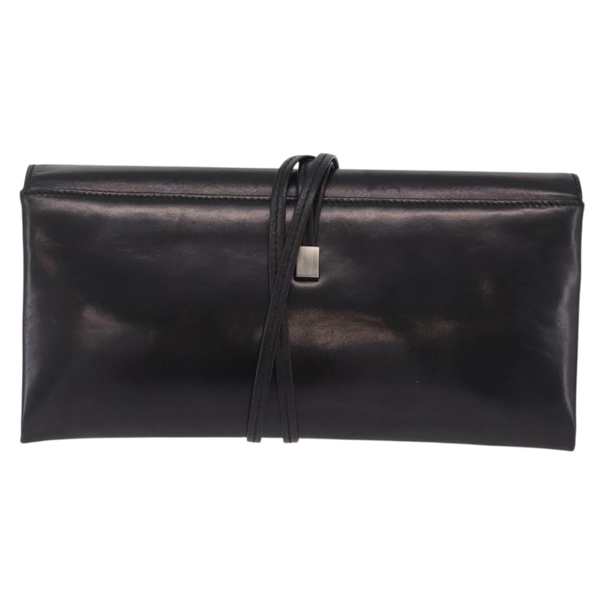 Saint Laurent Clutch Bag Leather Black Silver Auth ep16822