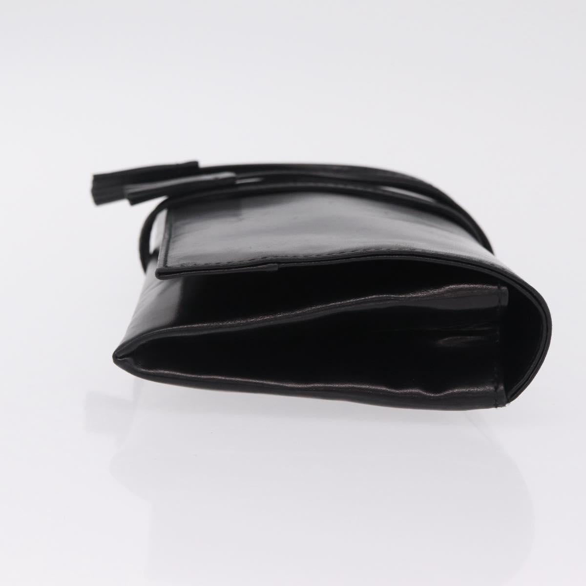Saint Laurent Clutch Bag Leather Black Silver Auth ep16822