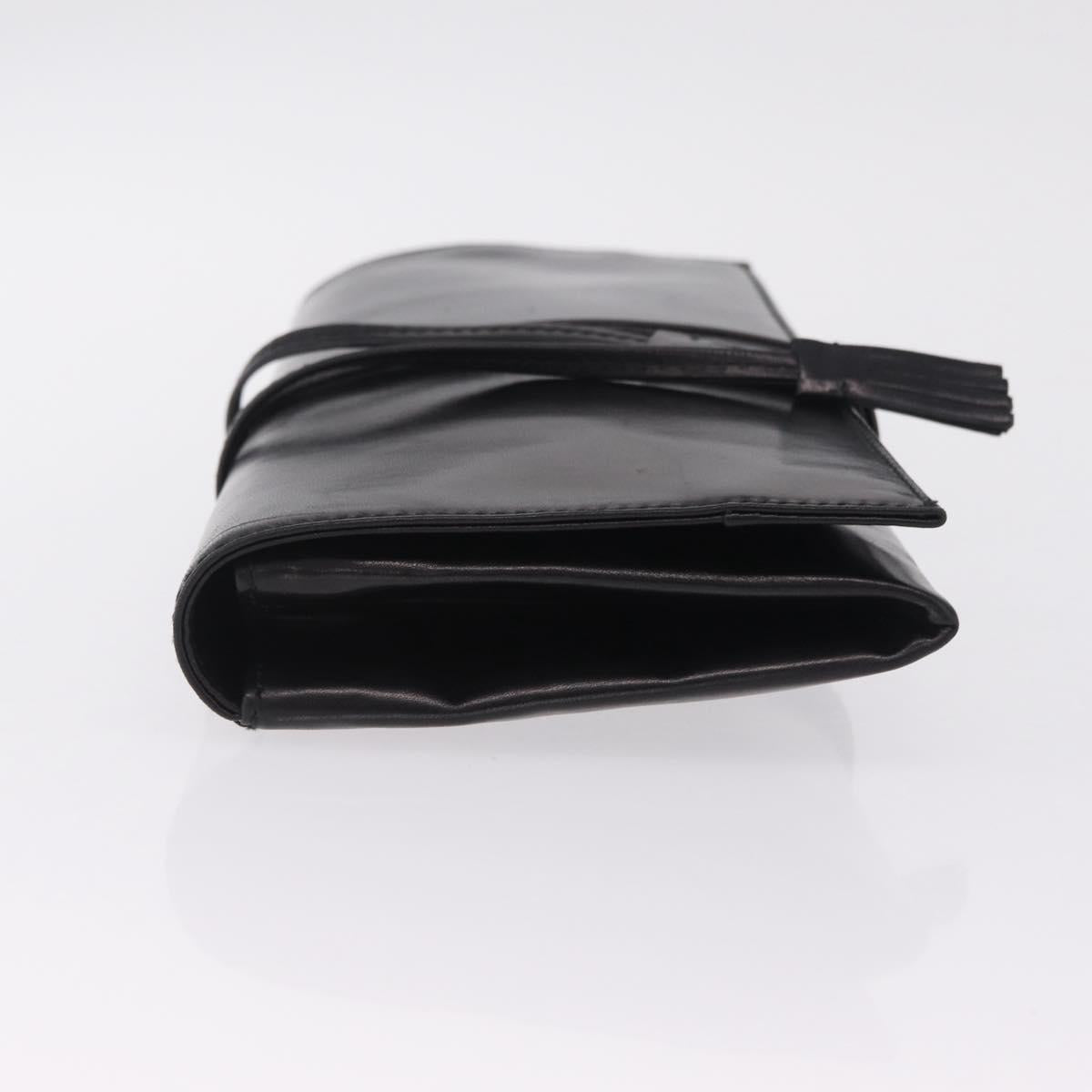 Saint Laurent Clutch Bag Leather Black Silver Auth ep16822