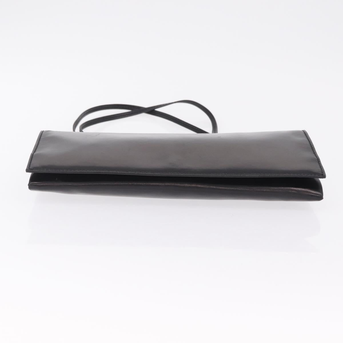 Saint Laurent Clutch Bag Leather Black Silver Auth ep16822