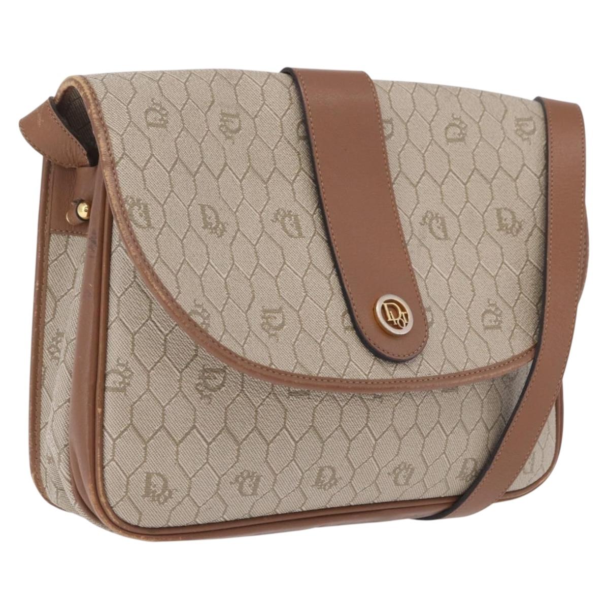 Christian Dior Honeycomb Canvas Shoulder Bag PVC Beige Gold Auth ep16823