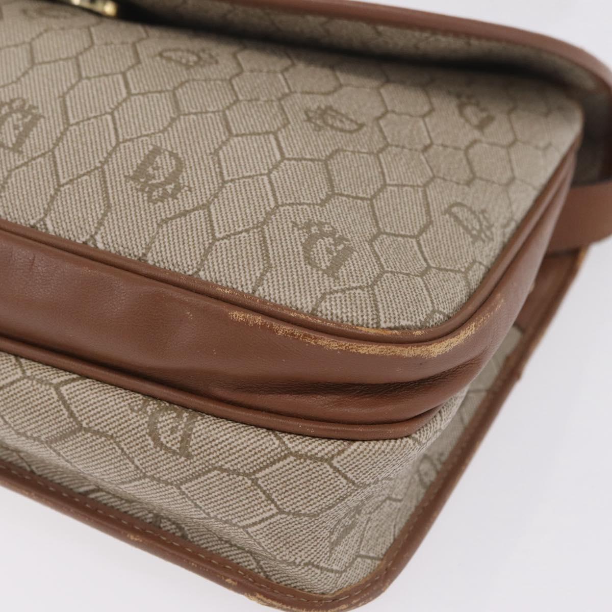 Christian Dior Honeycomb Canvas Shoulder Bag PVC Beige Gold Auth ep16823