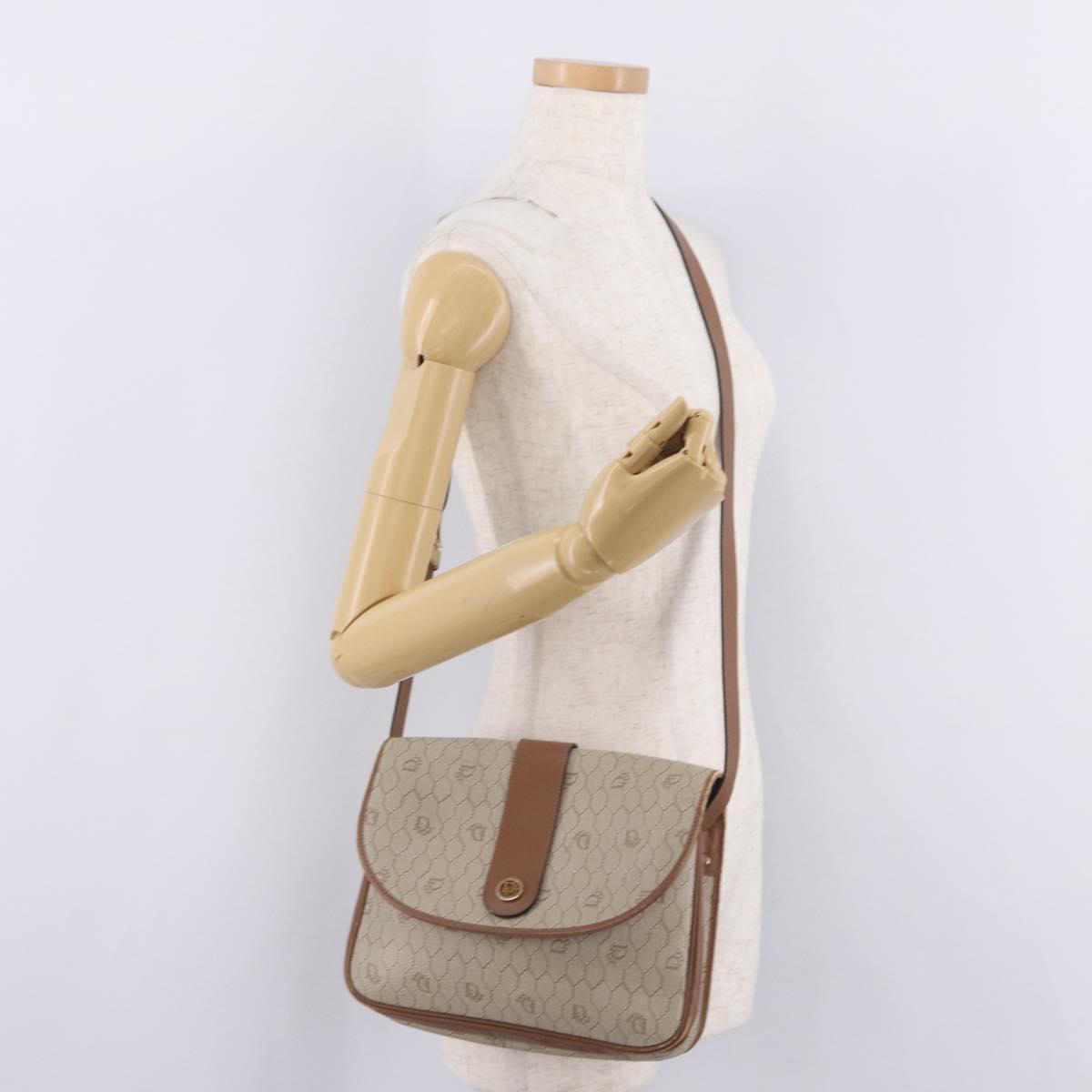 Christian Dior Honeycomb Canvas Shoulder Bag PVC Beige Gold Auth ep16823