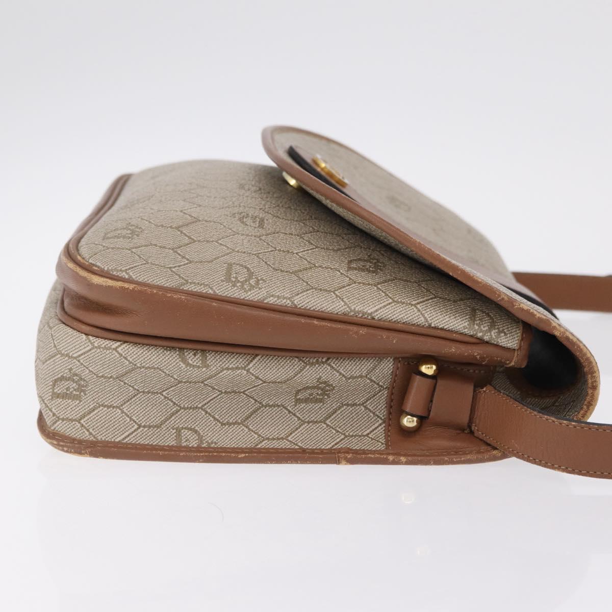 Christian Dior Honeycomb Canvas Shoulder Bag PVC Beige Gold Auth ep16823