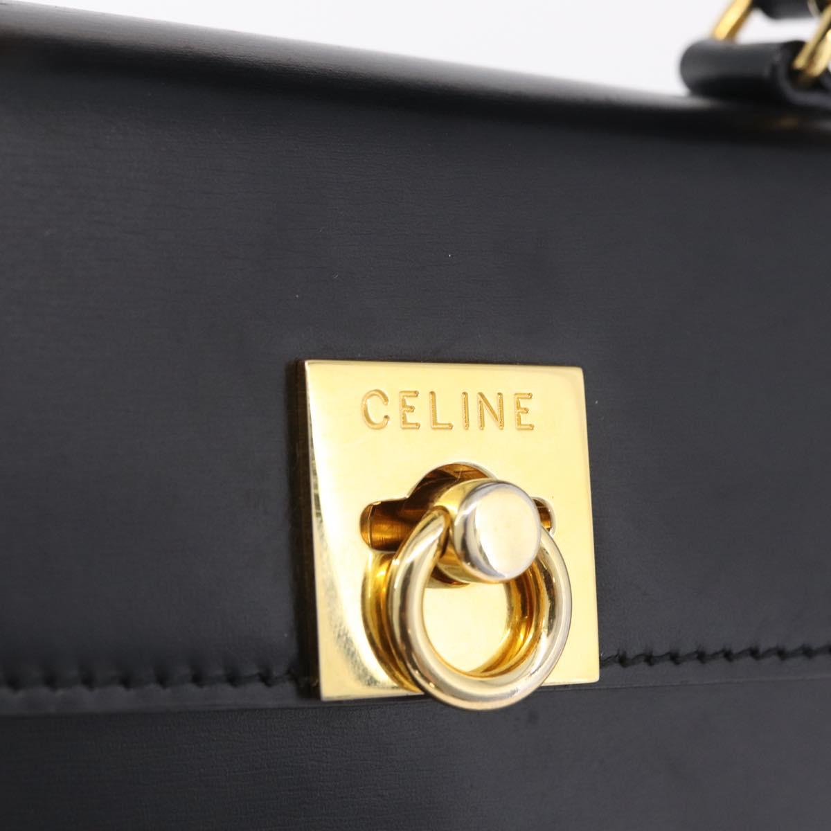CELINE Hand Bag Leather 2way Black Gold Auth ep16836V