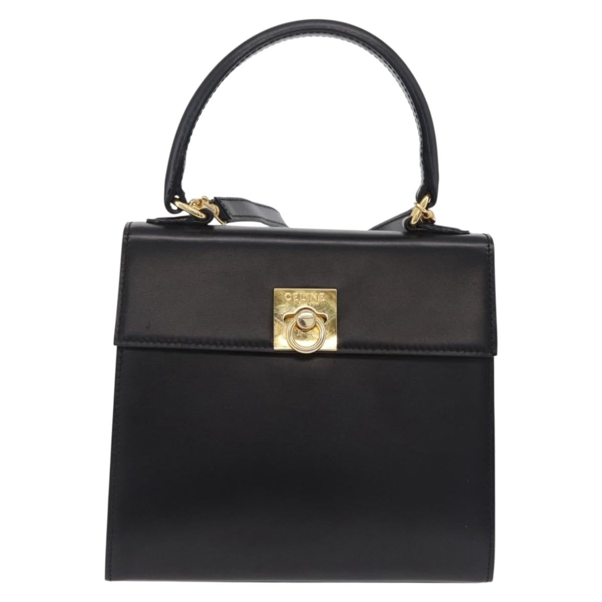 CELINE Hand Bag Leather 2way Black Gold Auth ep16836V