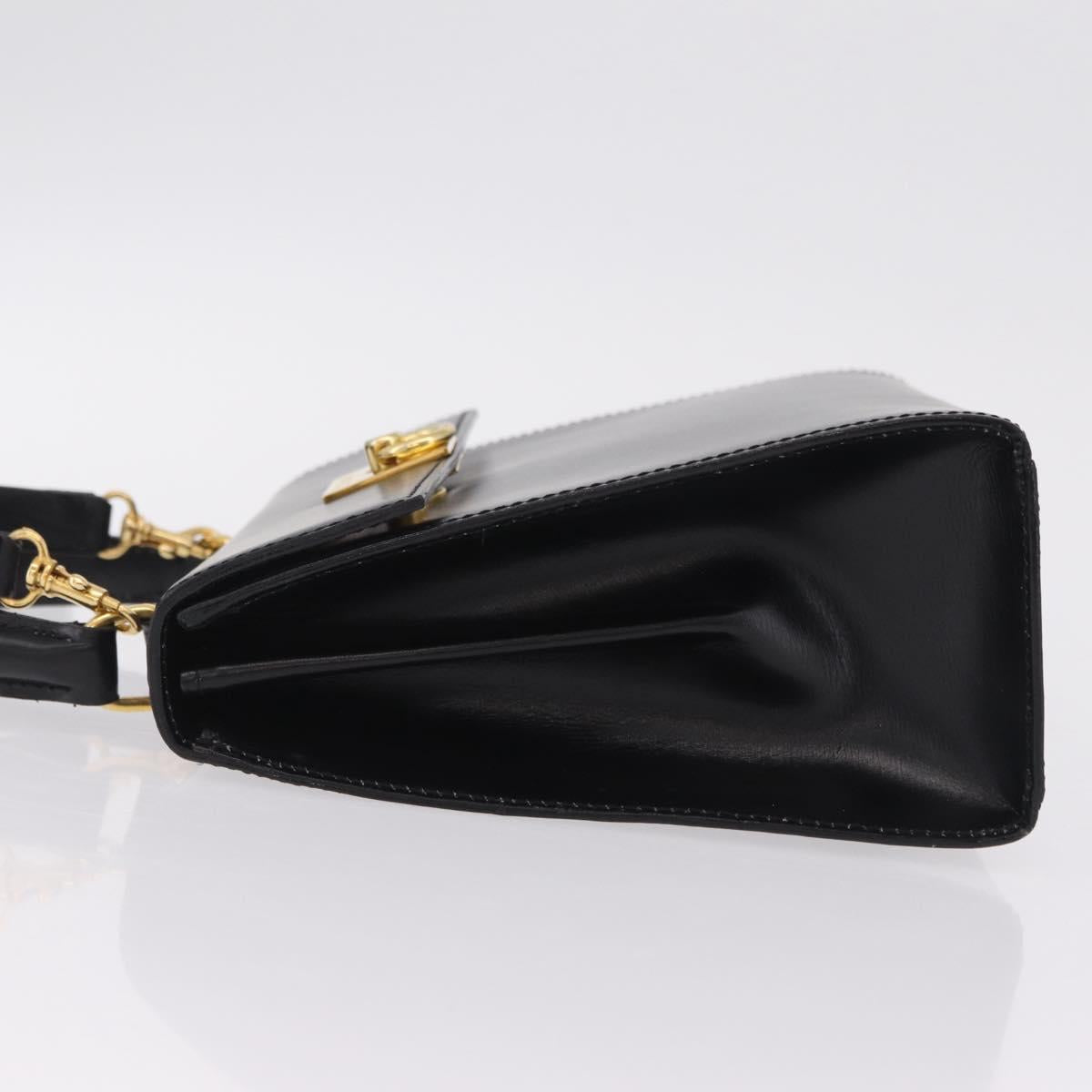 CELINE Hand Bag Leather 2way Black Gold Auth ep16836V