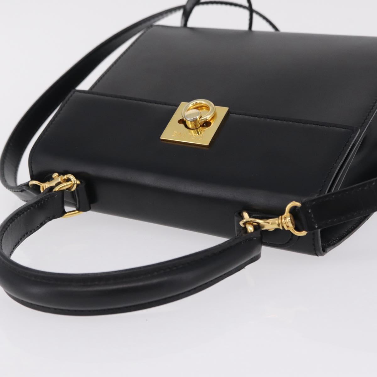 CELINE Hand Bag Leather 2way Black Gold Auth ep16836V