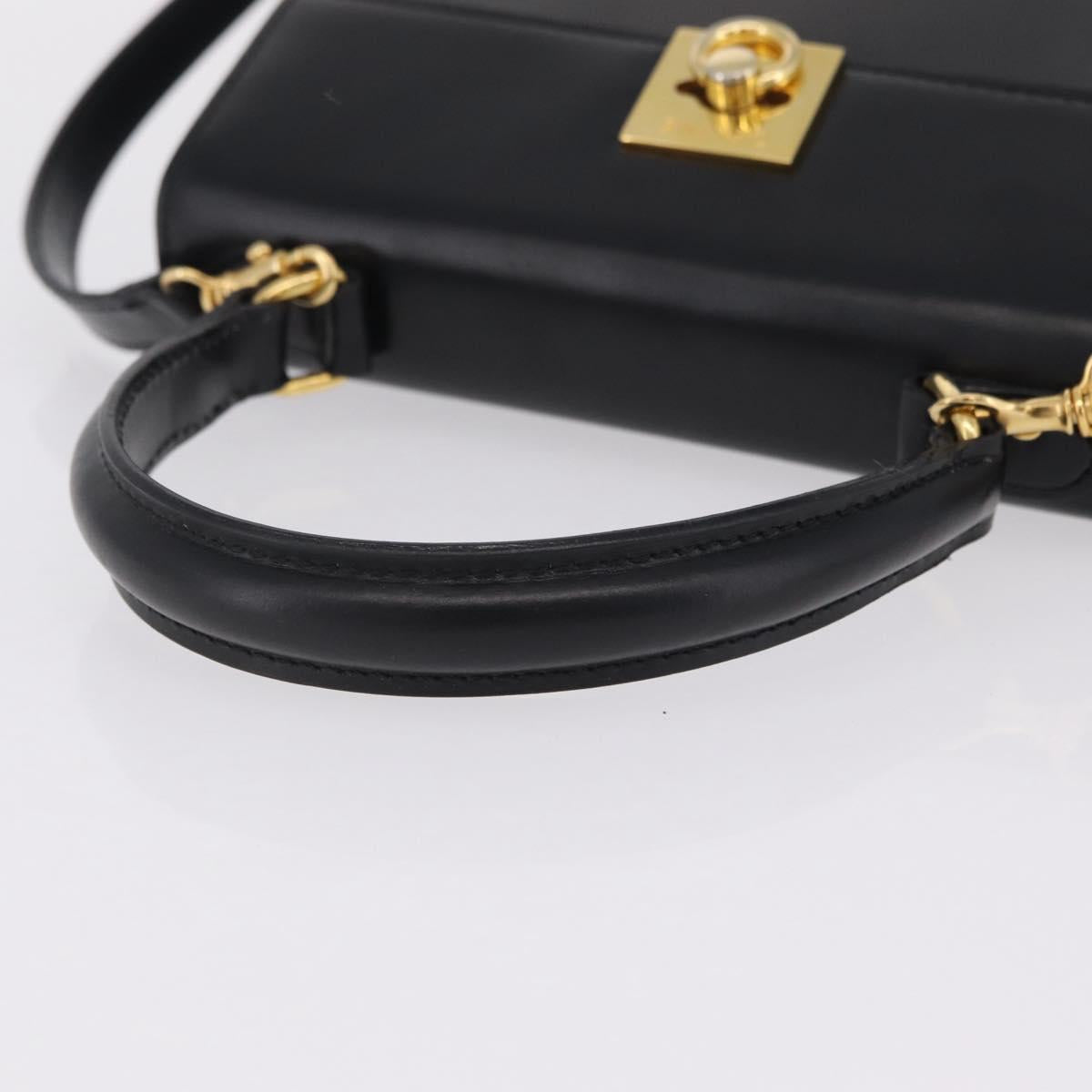CELINE Hand Bag Leather 2way Black Gold Auth ep16836V
