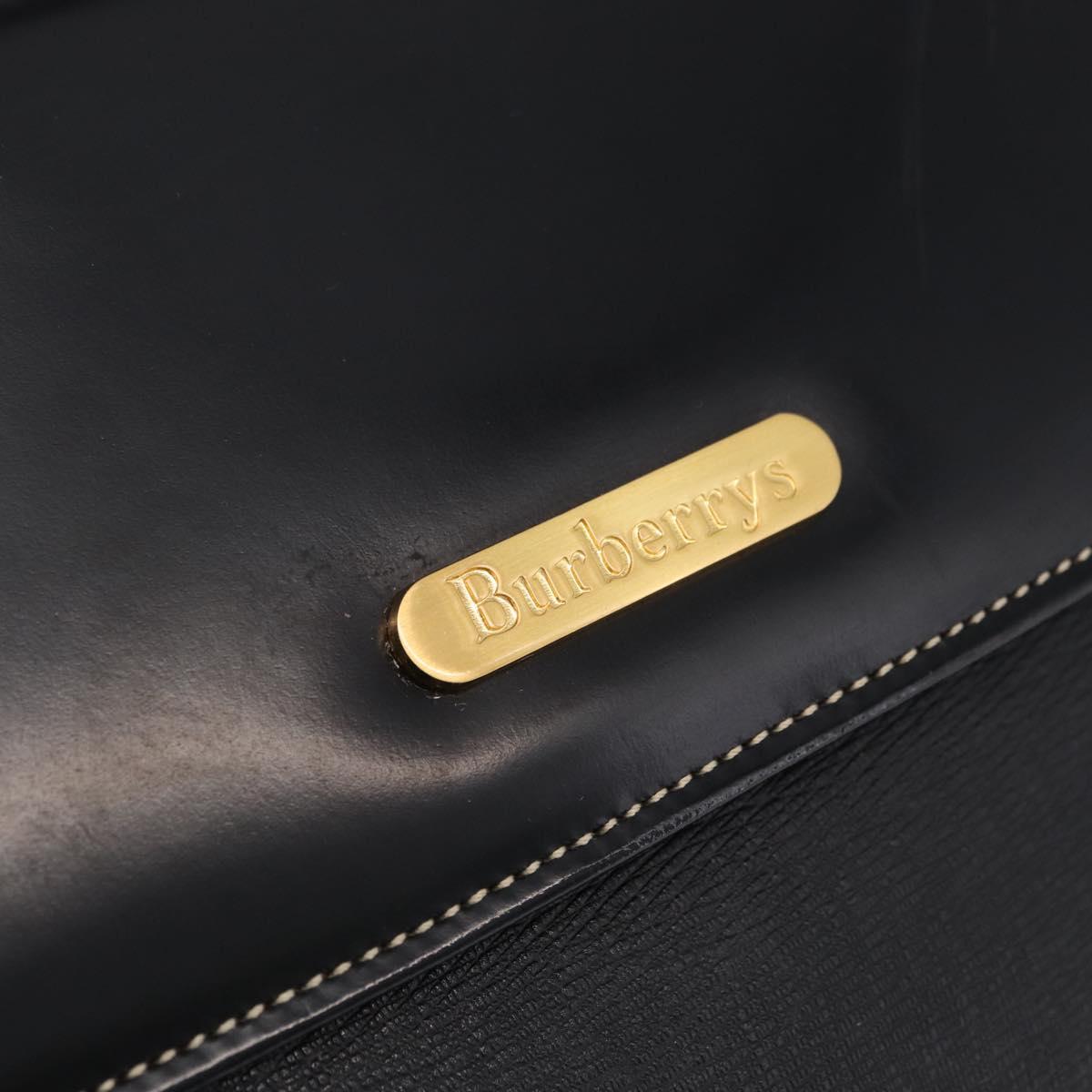 Burberrys Hand Bag Leather Black Gold Auth ep16840A