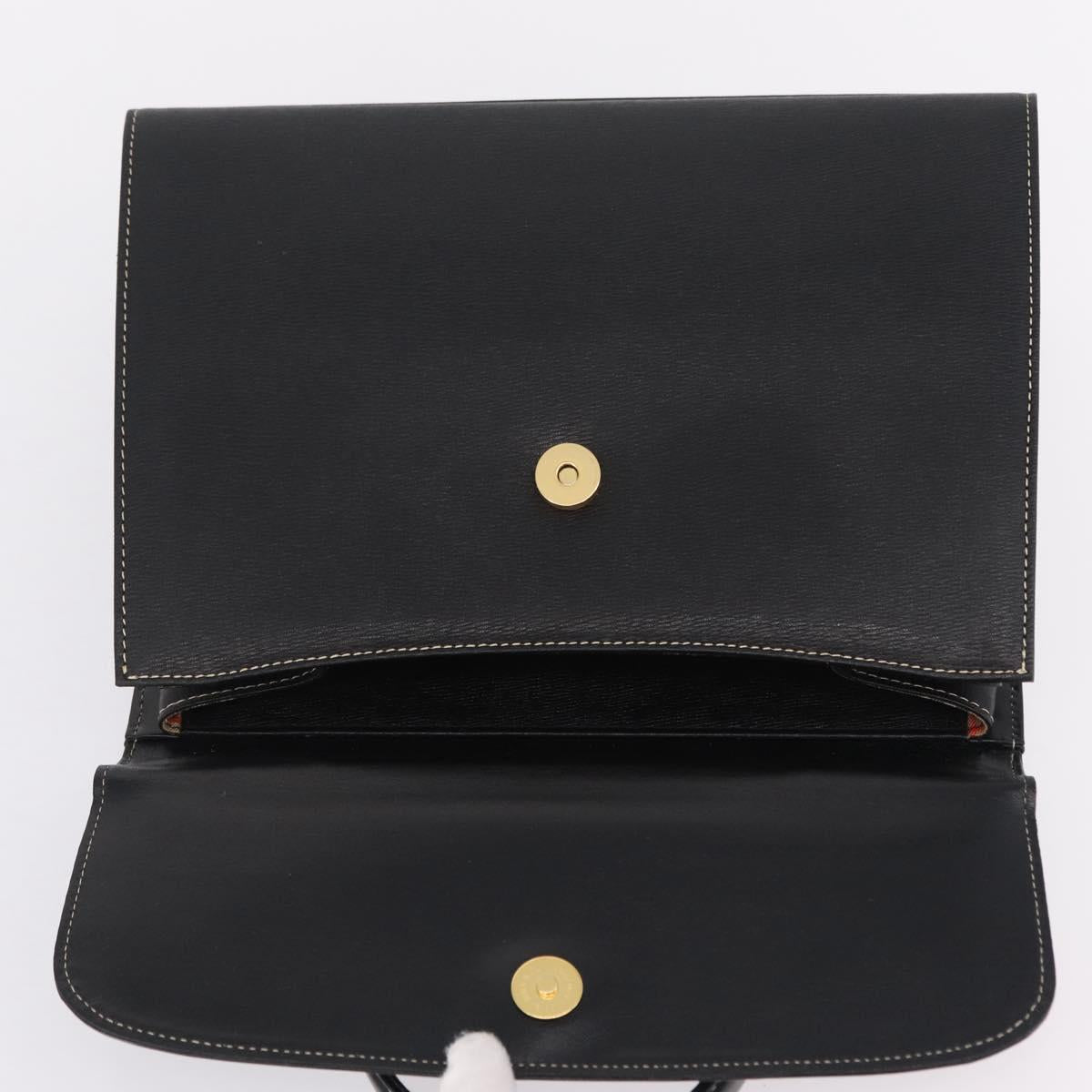 Burberrys Hand Bag Leather Black Gold Auth ep16840A