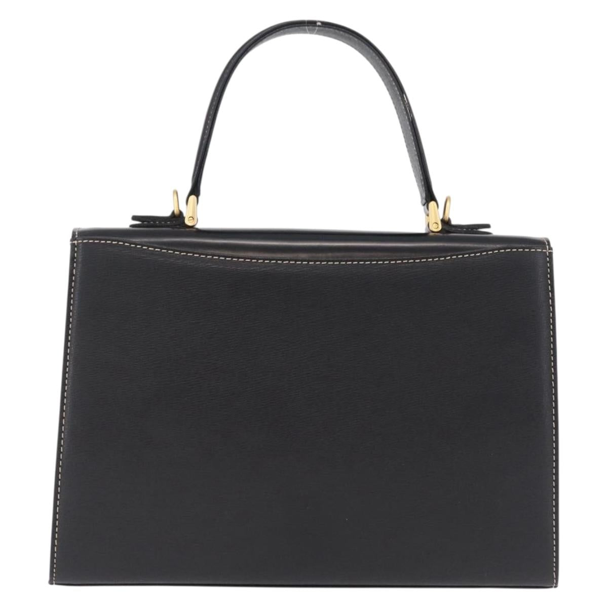 Burberrys Hand Bag Leather Black Gold Auth ep16840A