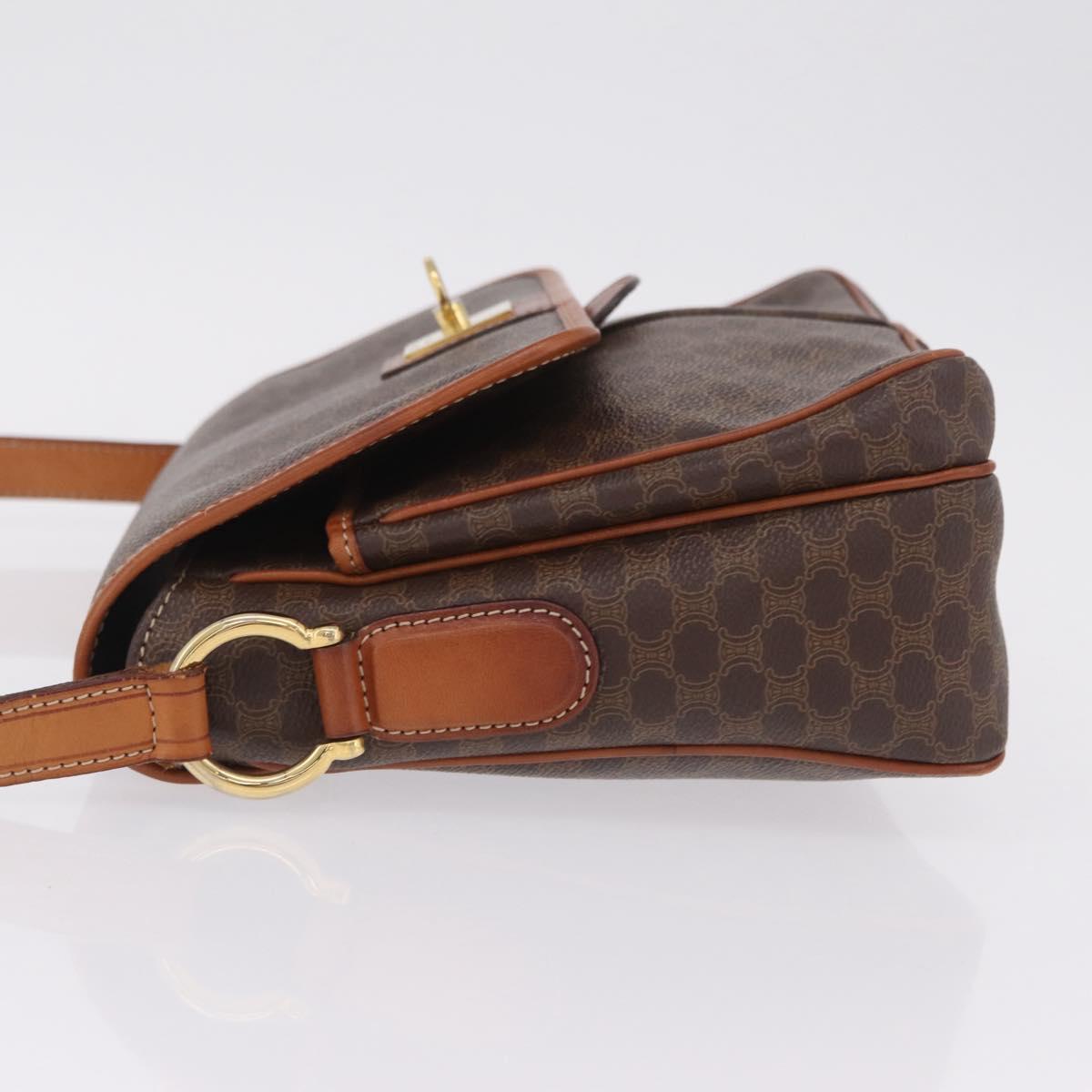 CELINE Macadam Canvas Shoulder Bag PVC Leather Brown Gold Auth ep16848A