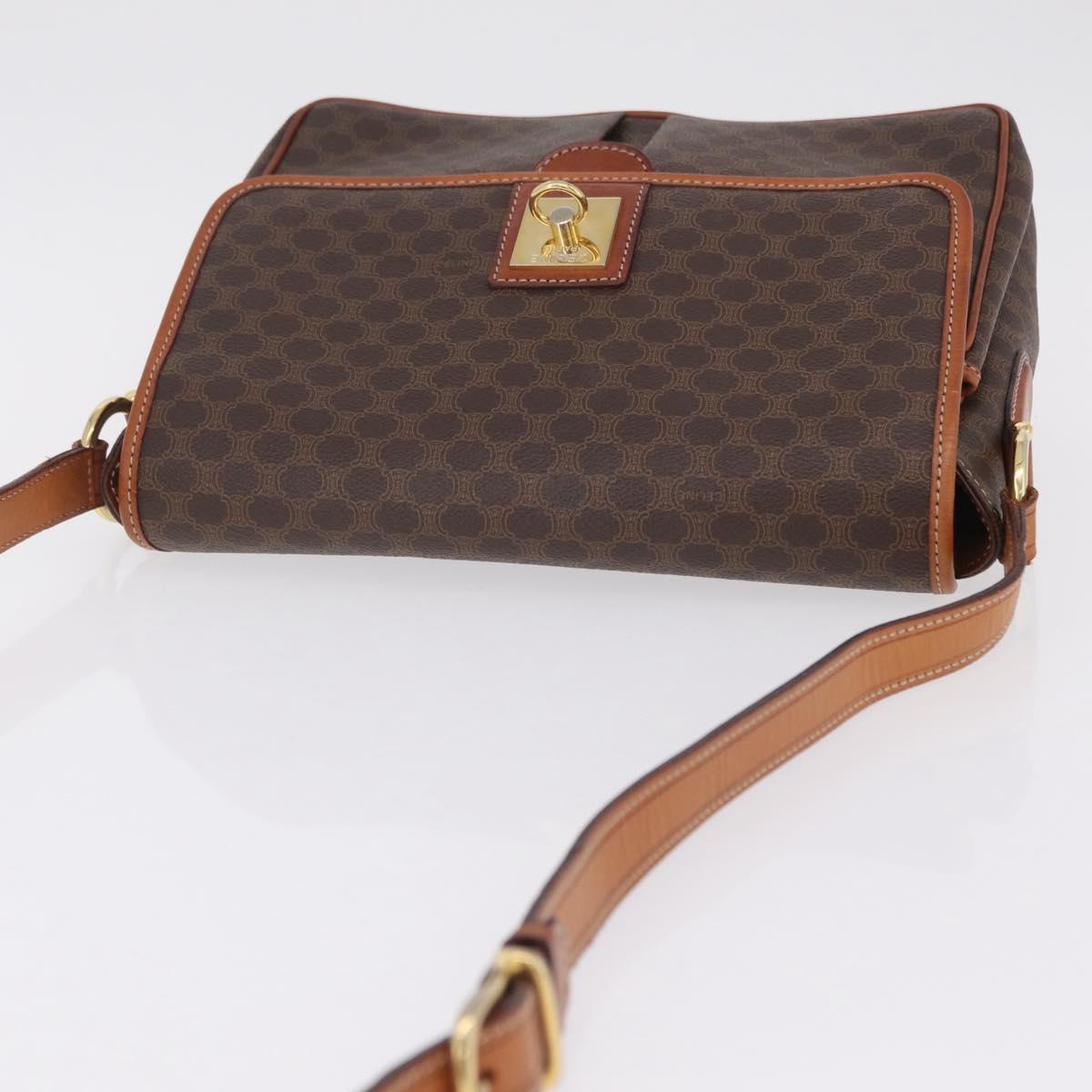 CELINE Macadam Canvas Shoulder Bag PVC Leather Brown Gold Auth ep16848A