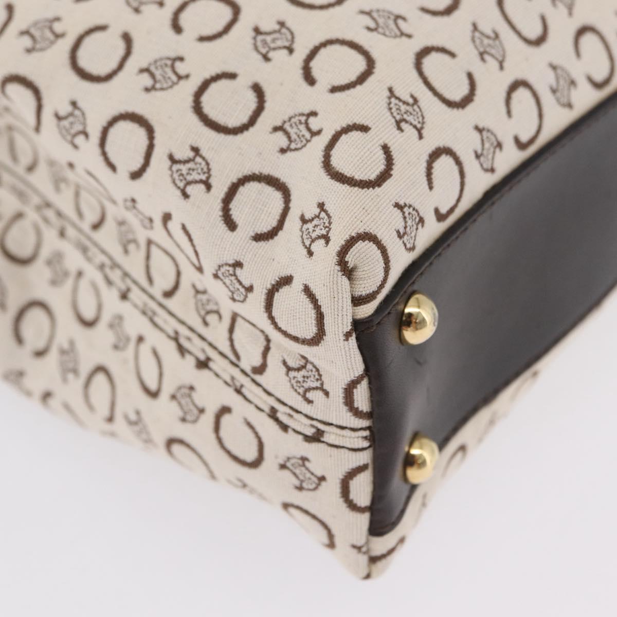 CELINE C Macadam Canvas Hand Bag White Gold Auth ep16854A