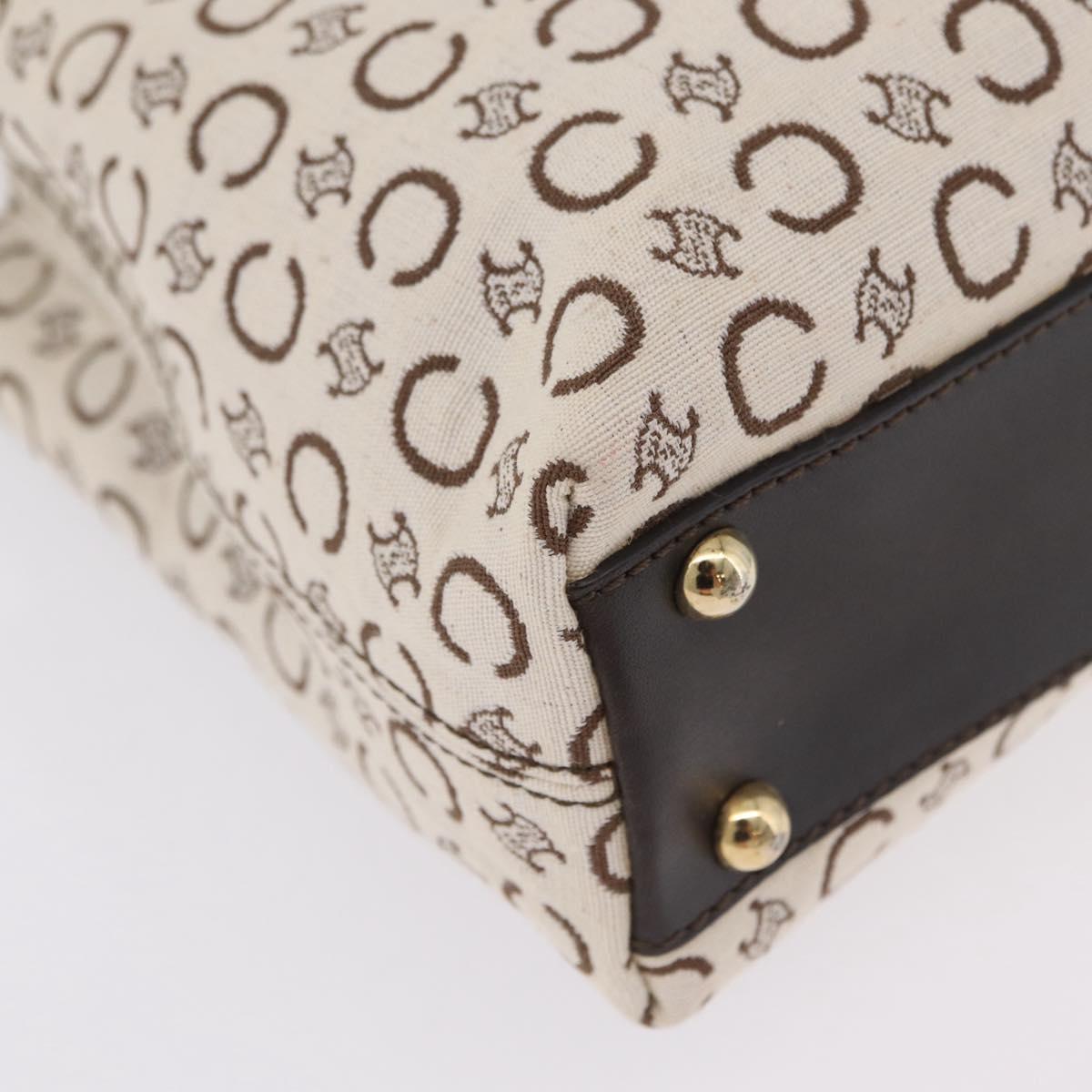 CELINE C Macadam Canvas Hand Bag White Gold Auth ep16854A