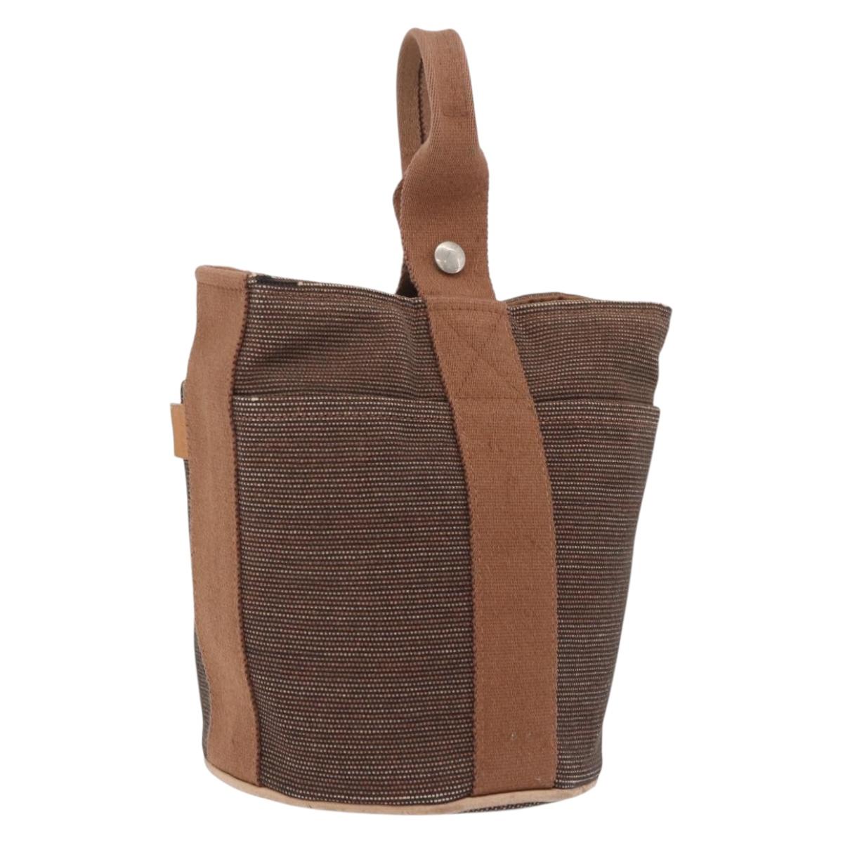 HERMES Sakso PM Hand Bag Canvas Brown Silver Auth ep16856