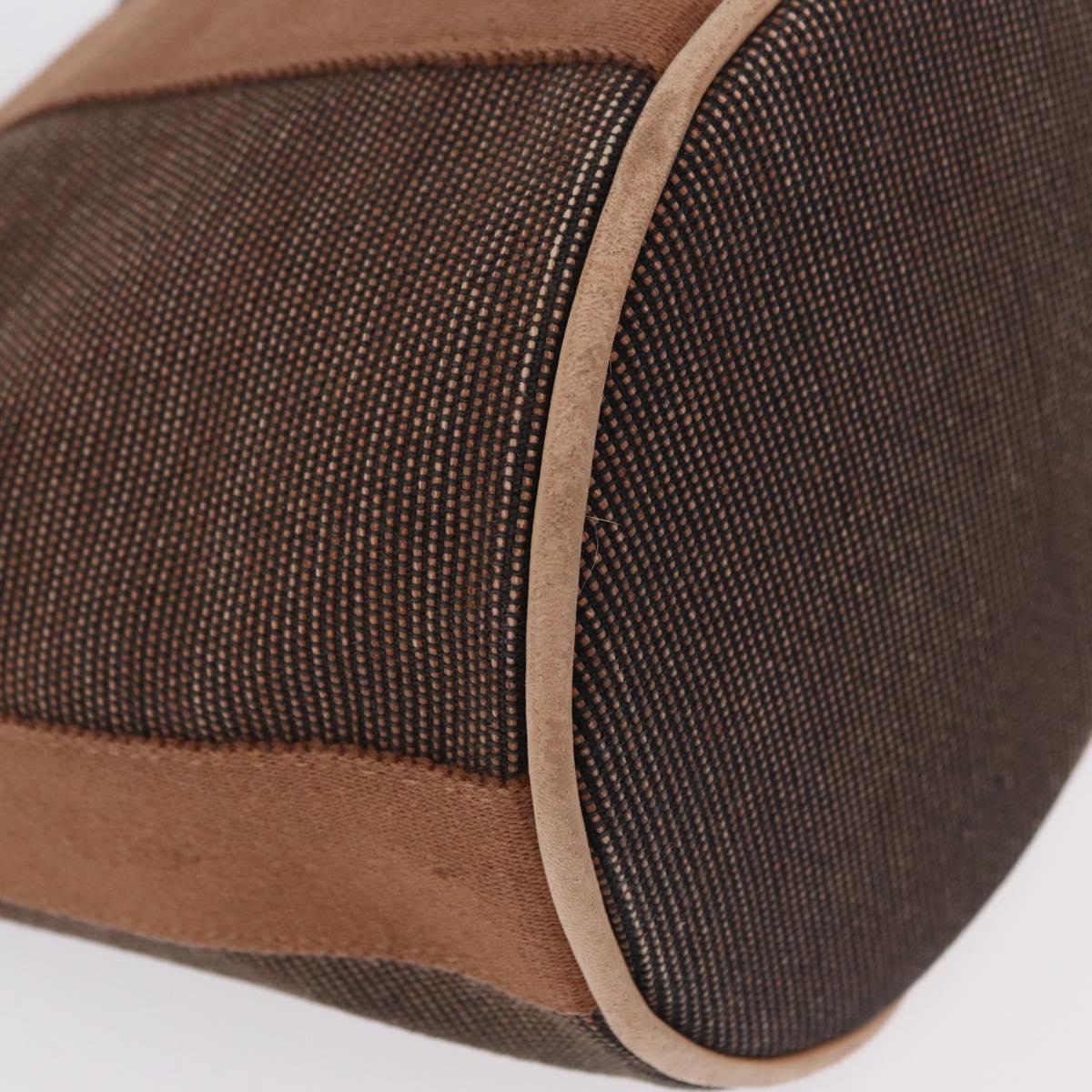 HERMES Sakso PM Hand Bag Canvas Brown Silver Auth ep16856