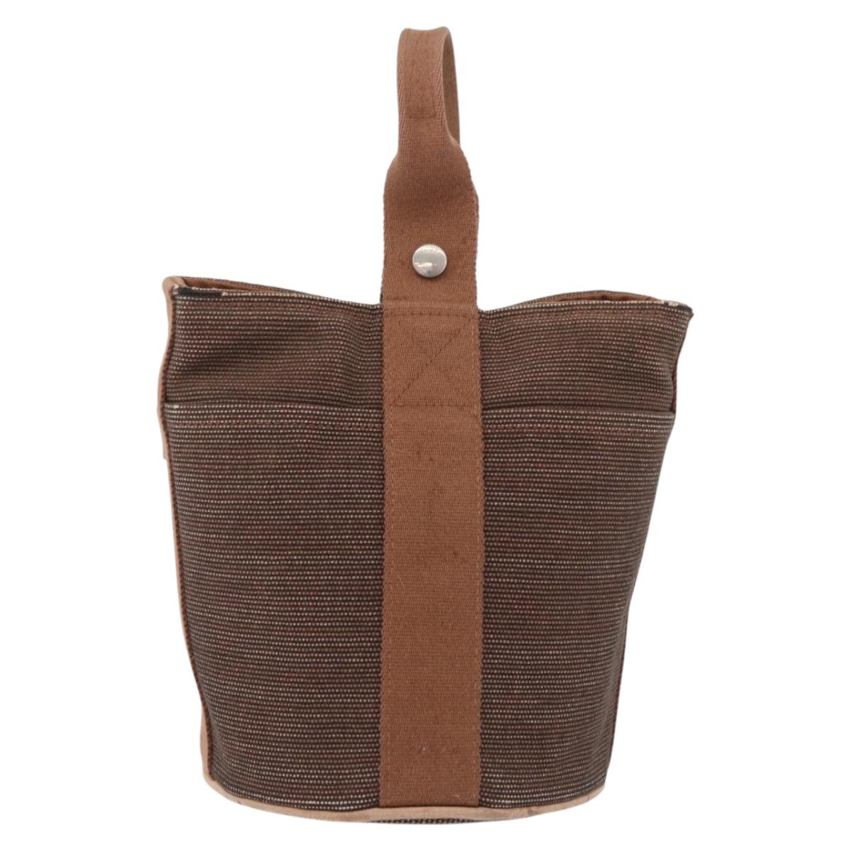 HERMES Sakso PM Hand Bag Canvas Brown Silver Auth ep16856