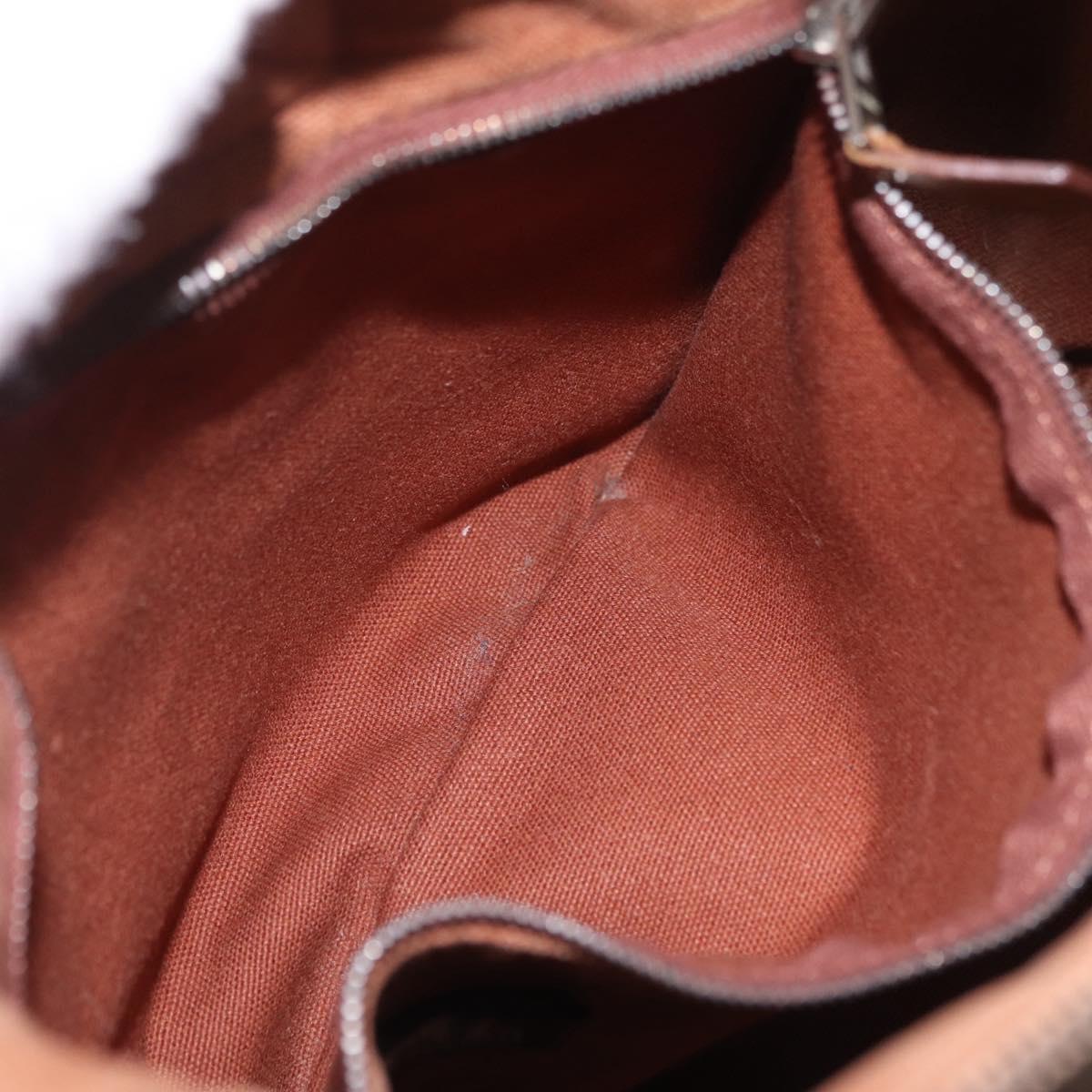 HERMES Sakso PM Hand Bag Canvas Brown Silver Auth ep16856