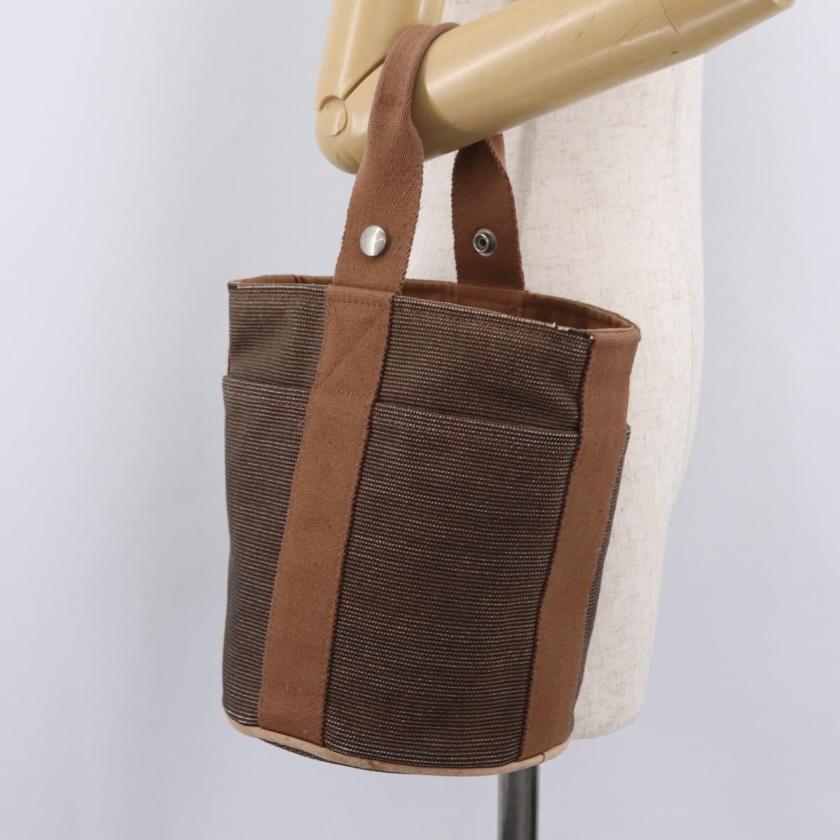 HERMES Sakso PM Hand Bag Canvas Brown Silver Auth ep16856