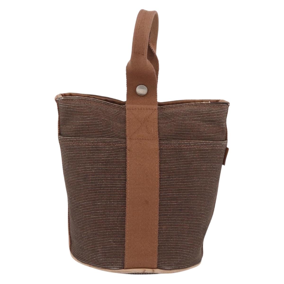 HERMES Sakso PM Hand Bag Canvas Brown Silver Auth ep16856