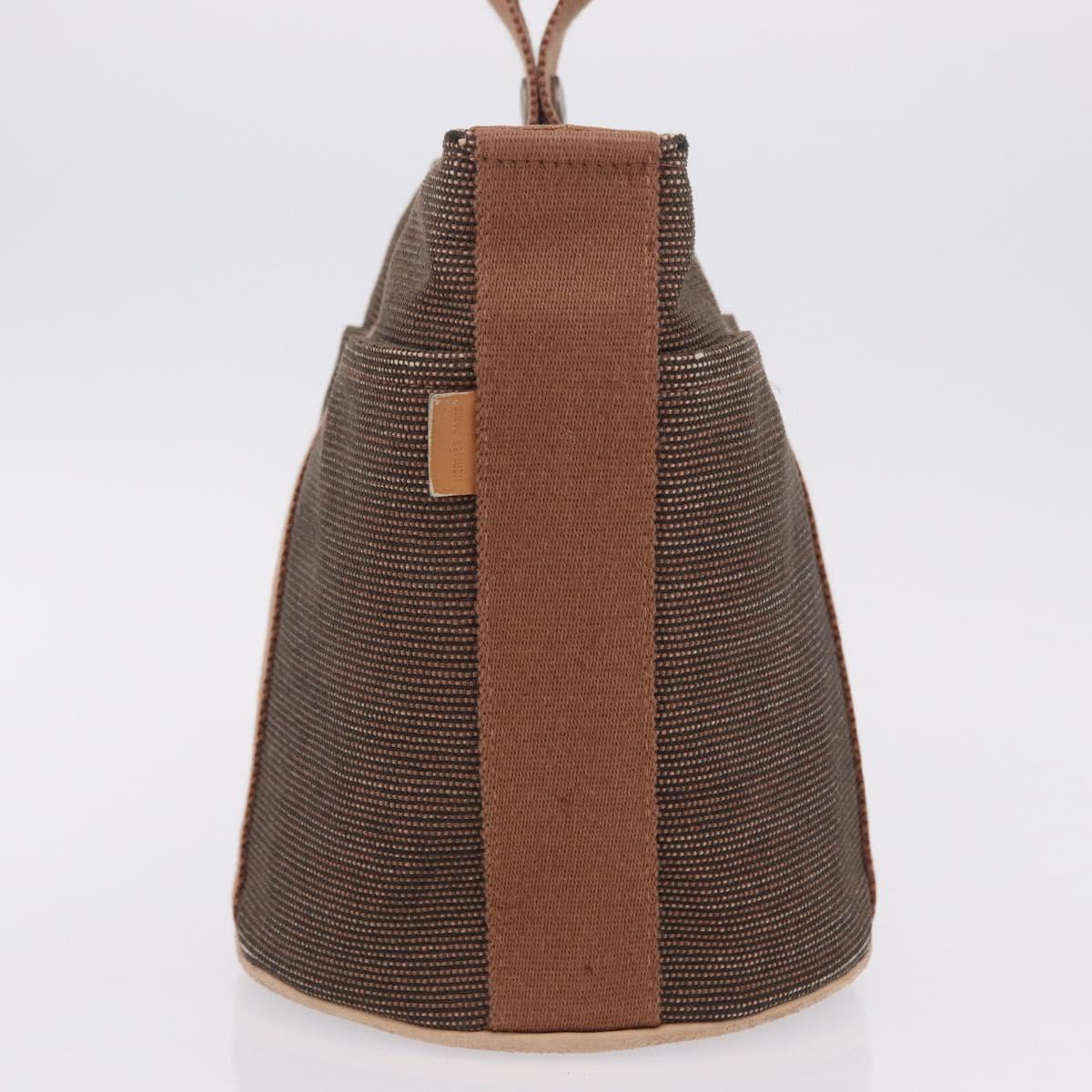 HERMES Sakso PM Hand Bag Canvas Brown Silver Auth ep16856