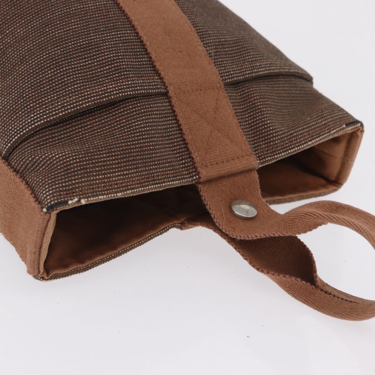 HERMES Sakso PM Hand Bag Canvas Brown Silver Auth ep16856