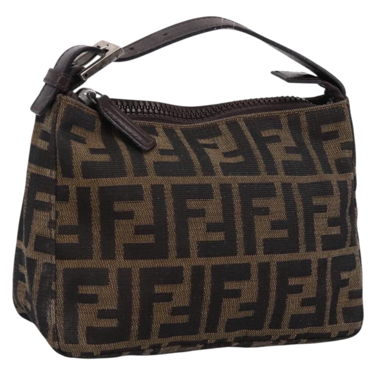 FENDI Zucca Canvas Hand Bag Black Brown Auth ep16858