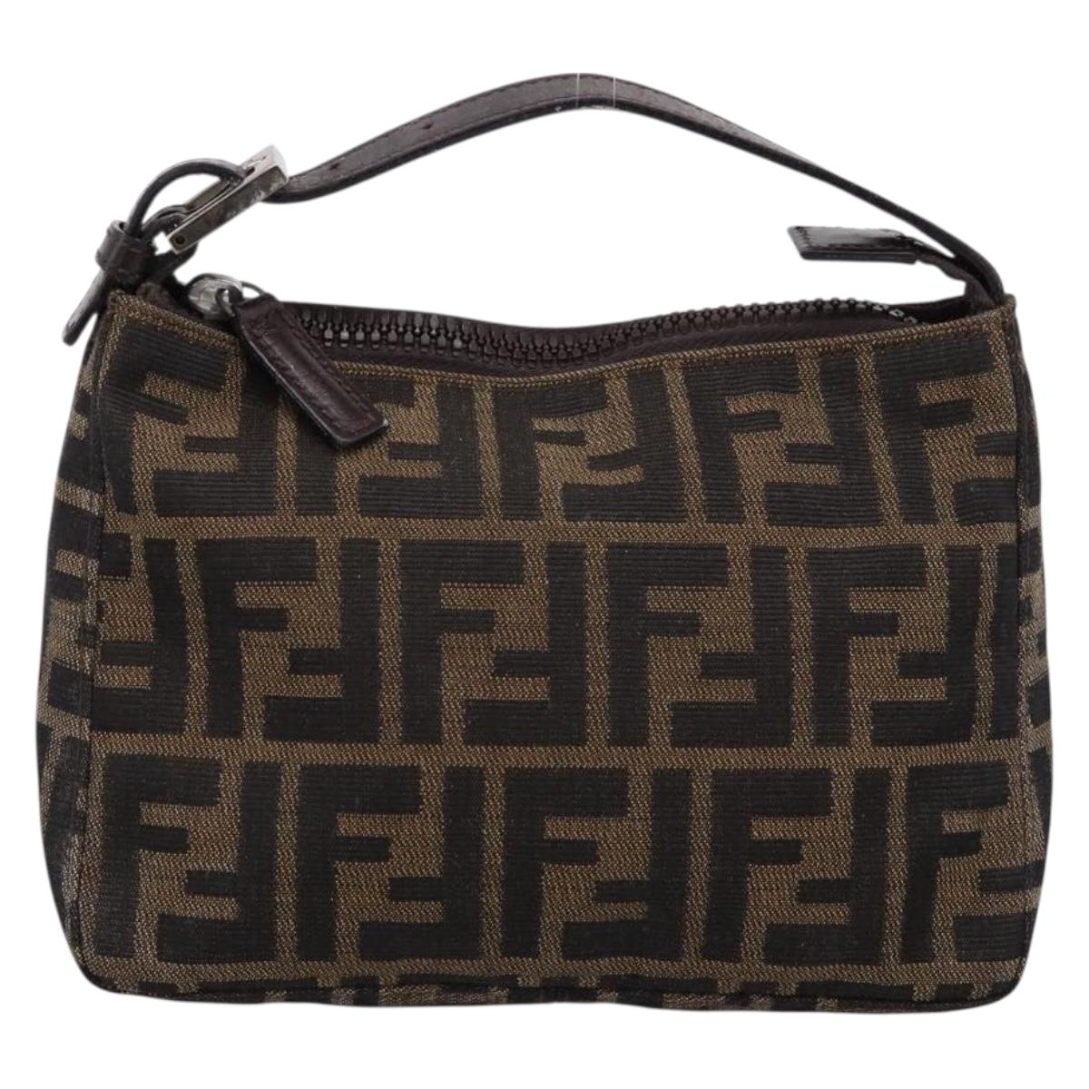 FENDI Zucca Canvas Hand Bag Black Brown Auth ep16858