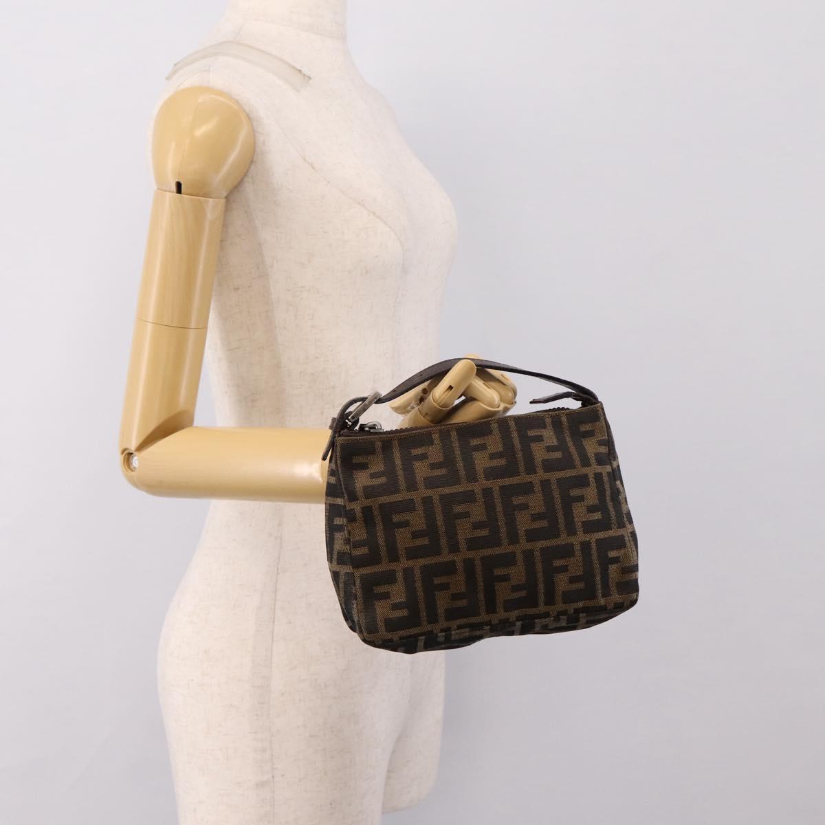 FENDI Zucca Canvas Hand Bag Black Brown Auth ep16858