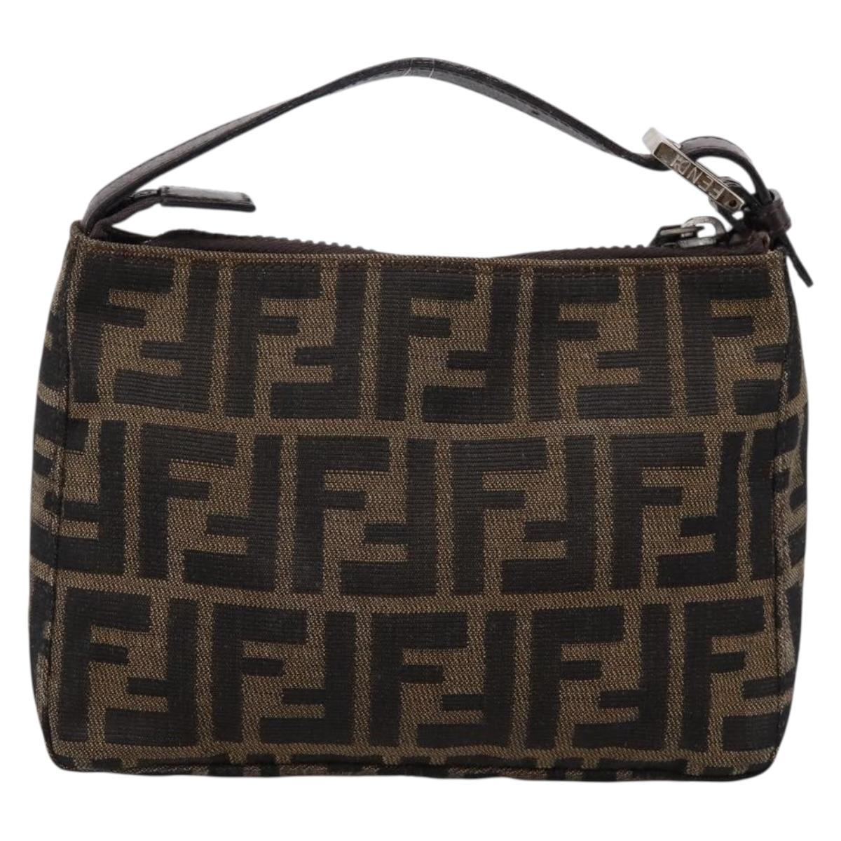 FENDI Zucca Canvas Hand Bag Black Brown Auth ep16858