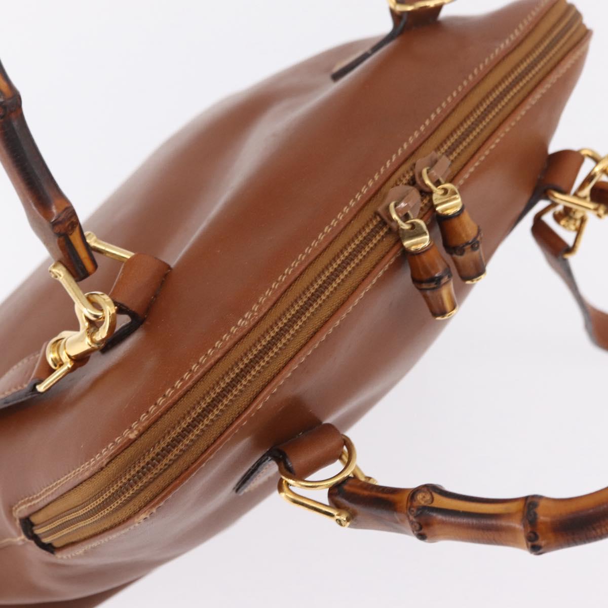 GUCCI Bamboo Hand Bag Leather 2way Brown Gold 000 3780 0290 Auth ep16872