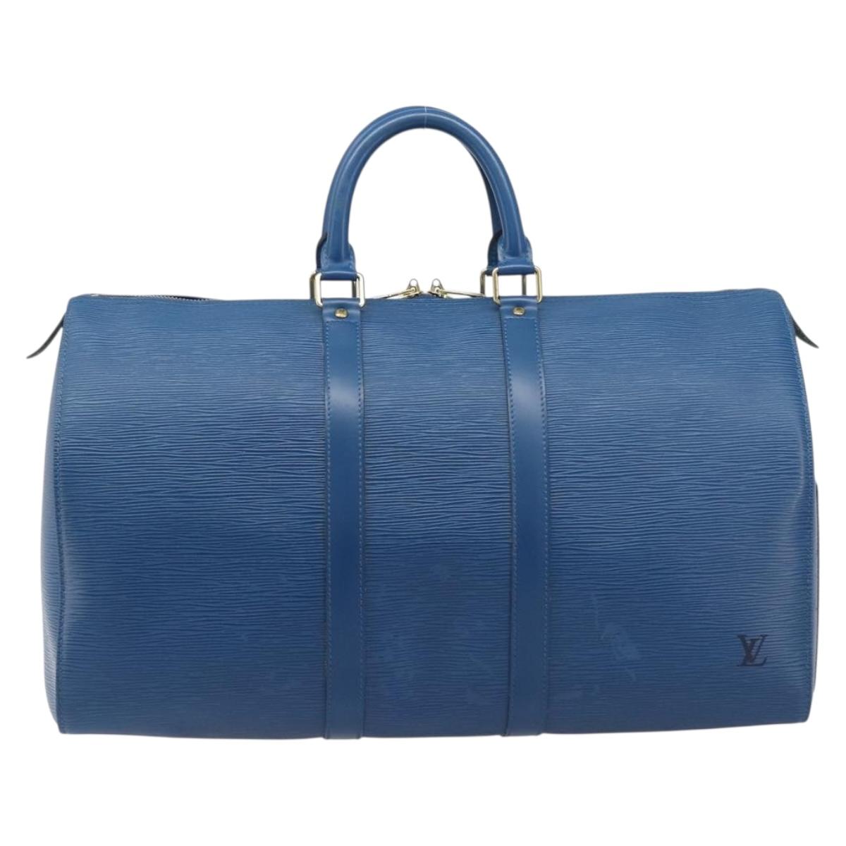 LOUIS VUITTON Epi Keepall 50 Boston Bag Blue M42965 LV Auth ep16874V