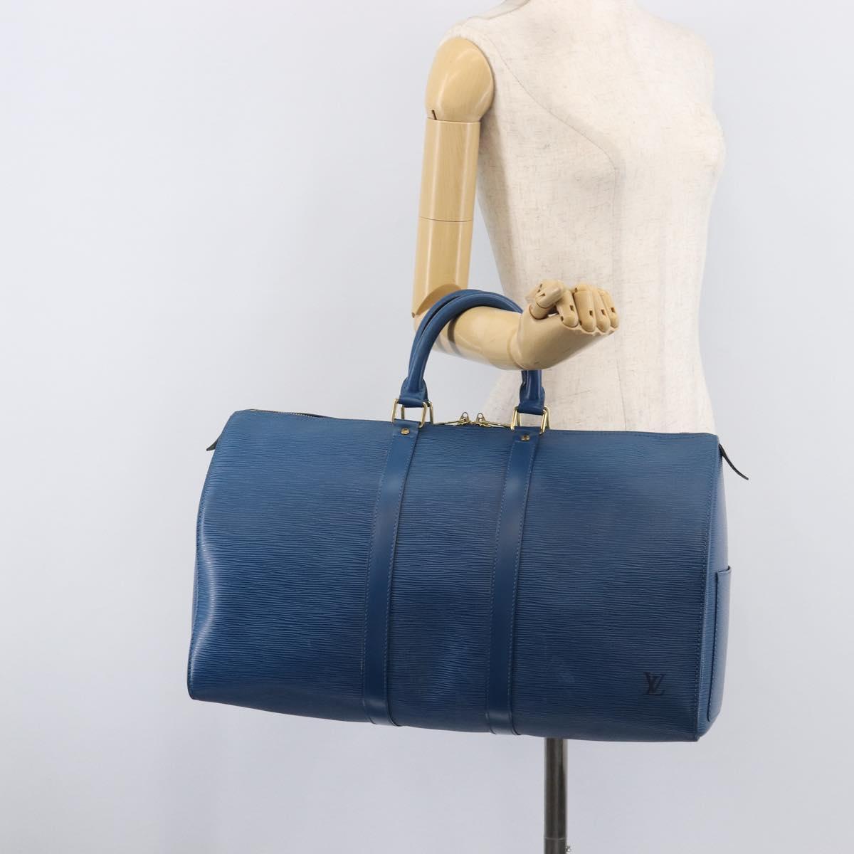 LOUIS VUITTON Epi Keepall 50 Boston Bag Blue M42965 LV Auth ep16874V