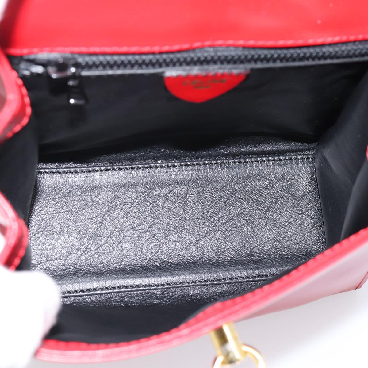 CELINE Hand Bag Leather 2way Red Gold Auth ep16885A