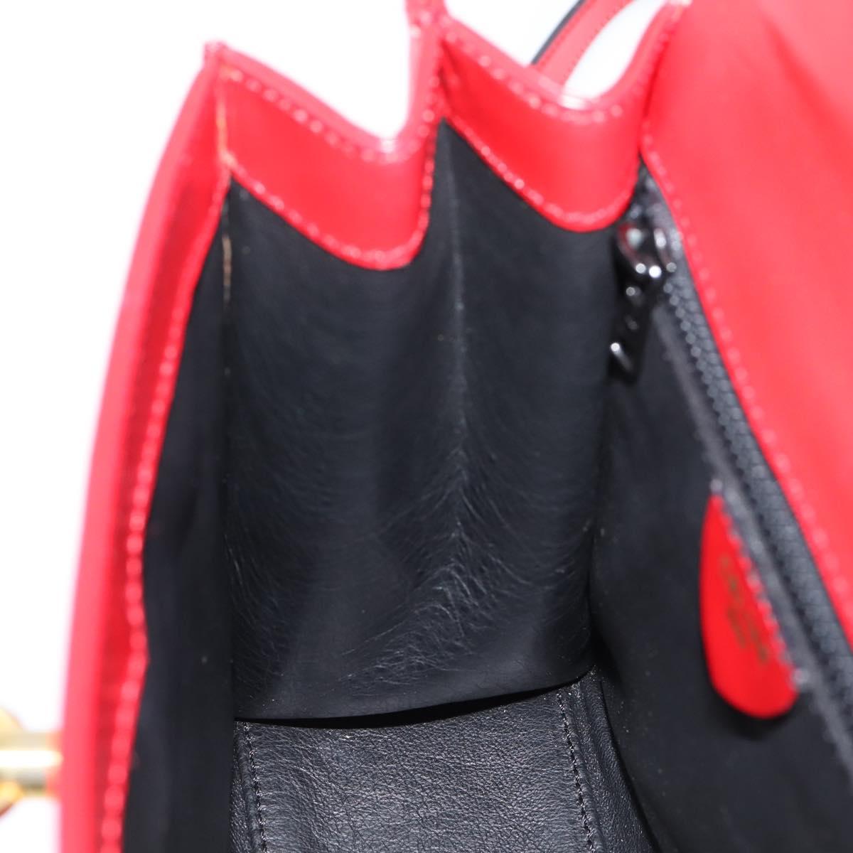 CELINE Hand Bag Leather 2way Red Gold Auth ep16885A