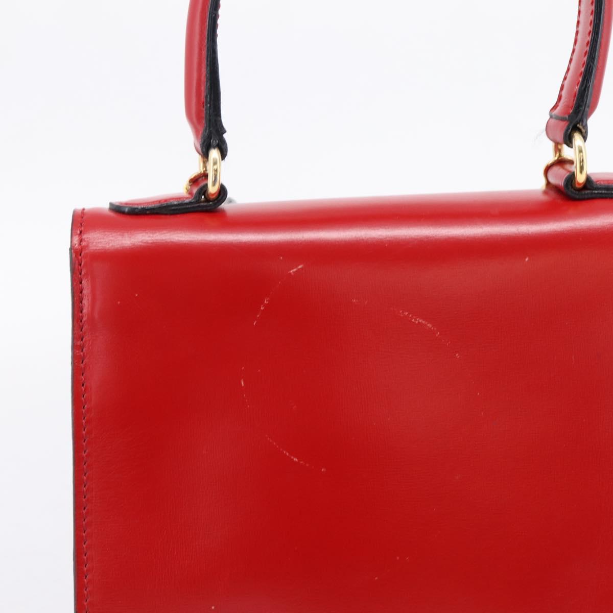 CELINE Hand Bag Leather 2way Red Gold Auth ep16885A