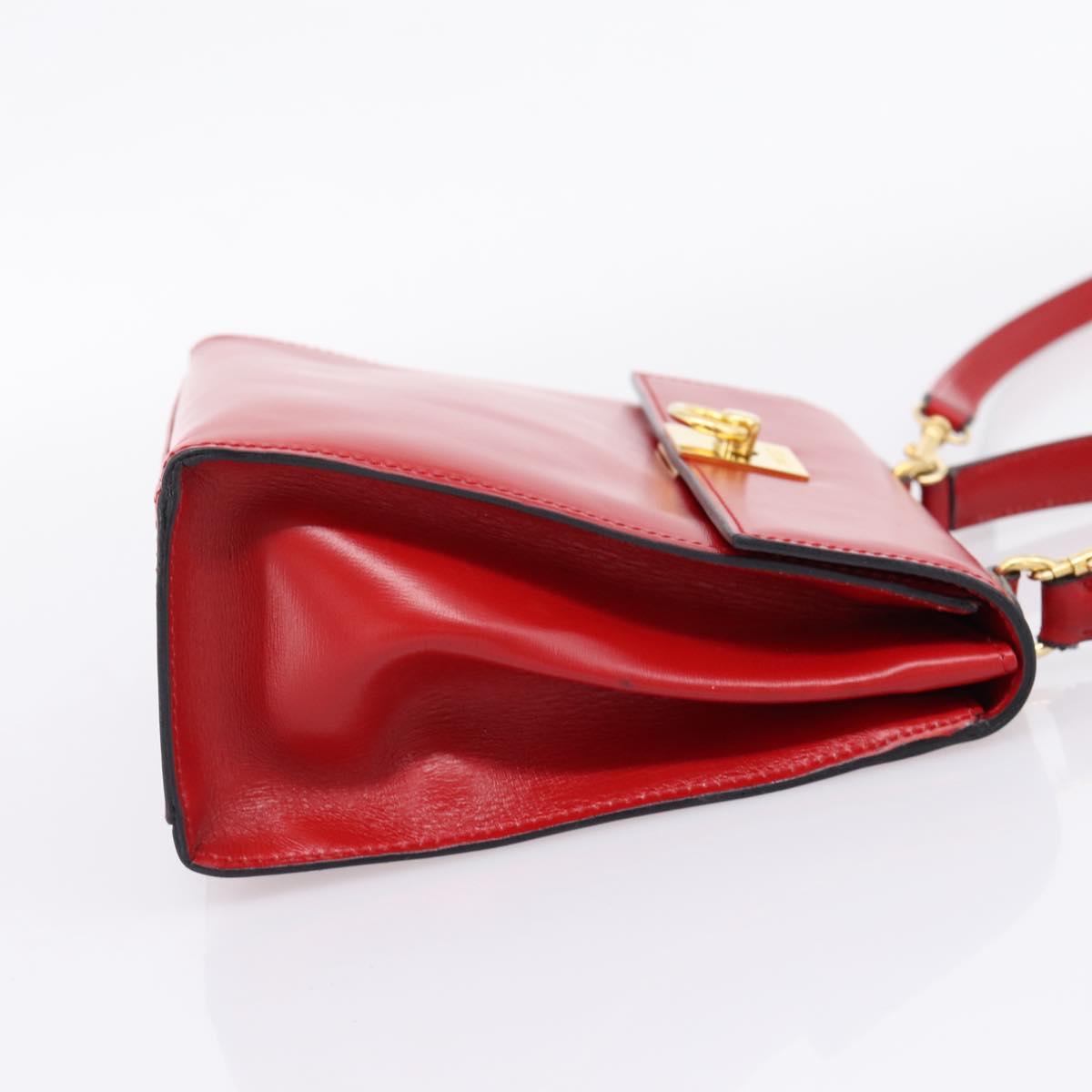 CELINE Hand Bag Leather 2way Red Gold Auth ep16885A
