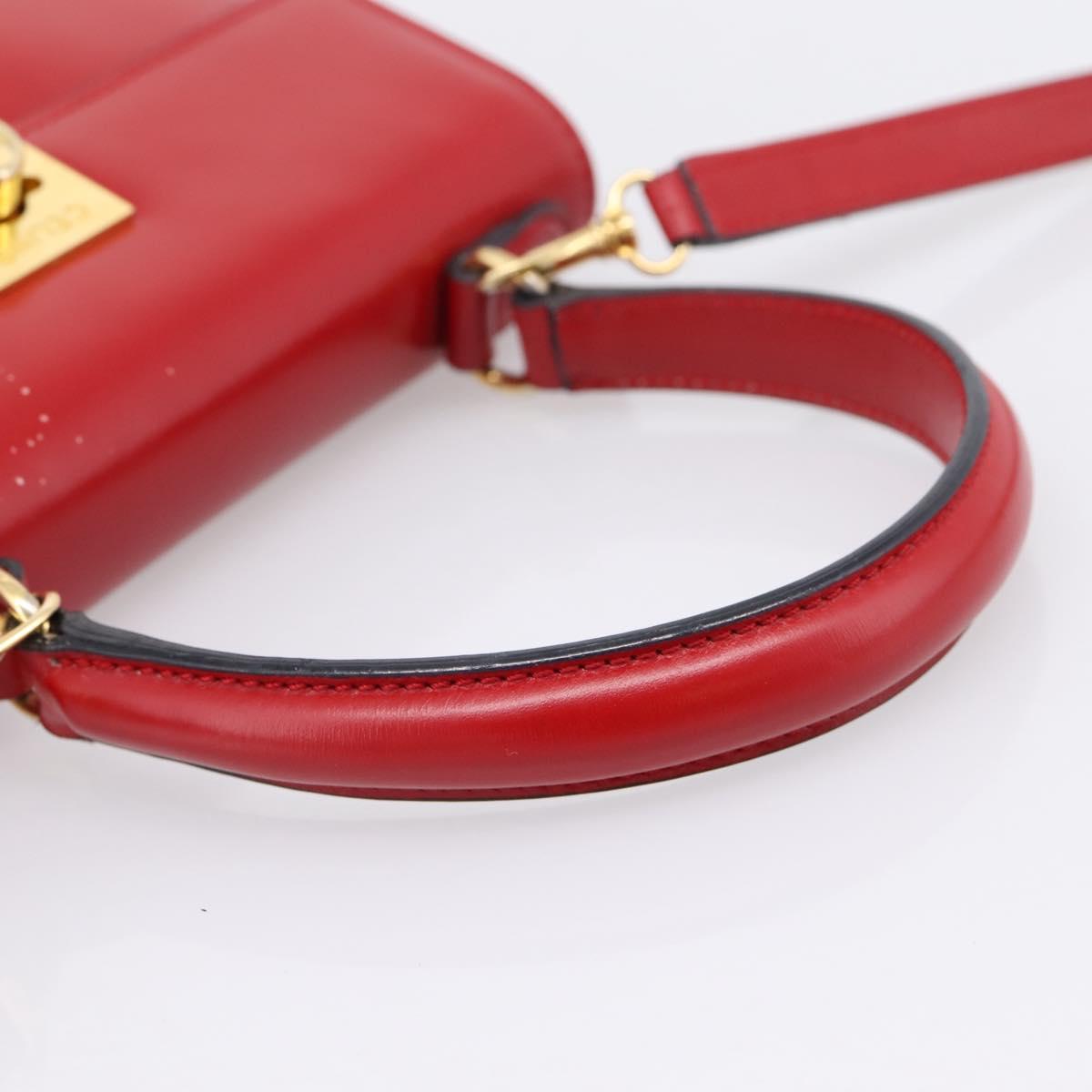 CELINE Hand Bag Leather 2way Red Gold Auth ep16885A