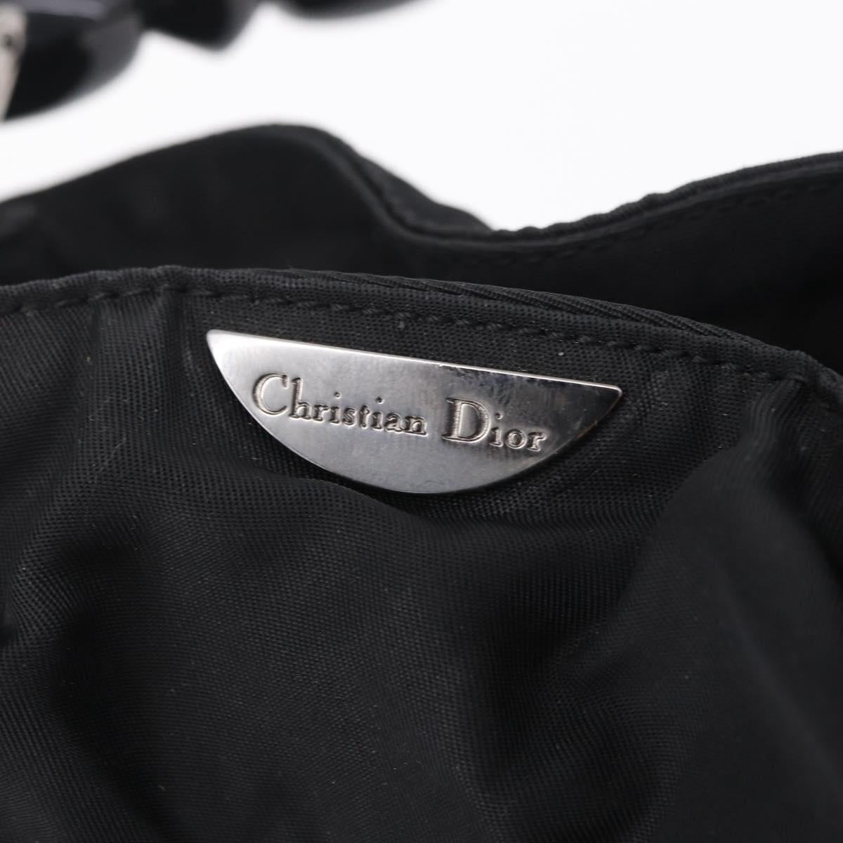 Christian Dior Maris Pearl Hand Bag Nylon Black Silver Auth ep16889