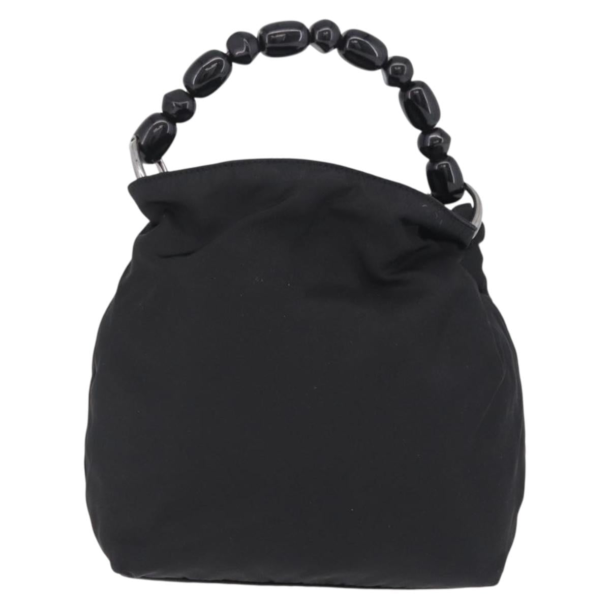 Christian Dior Maris Pearl Hand Bag Nylon Black Silver Auth ep16889