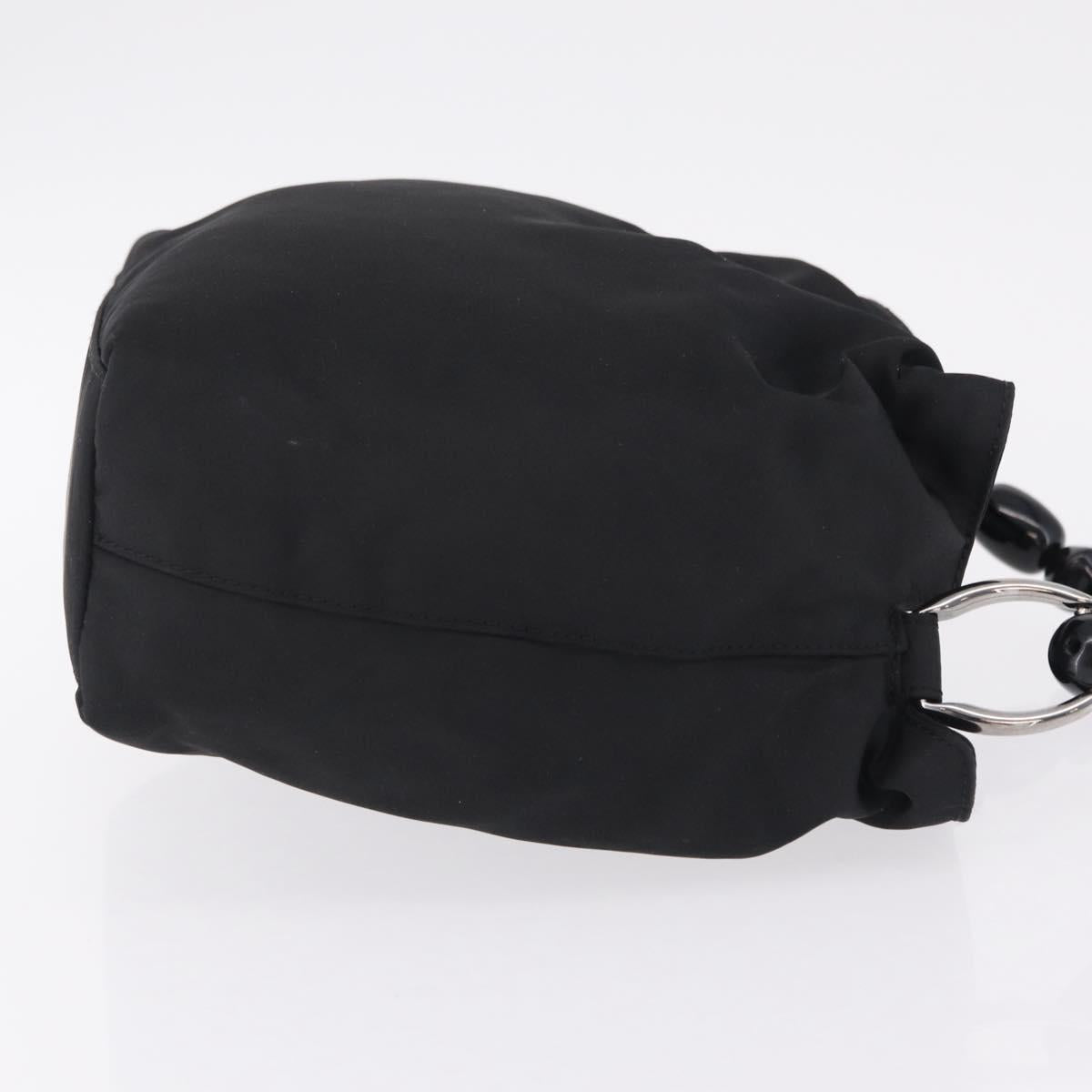 Christian Dior Maris Pearl Hand Bag Nylon Black Silver Auth ep16889