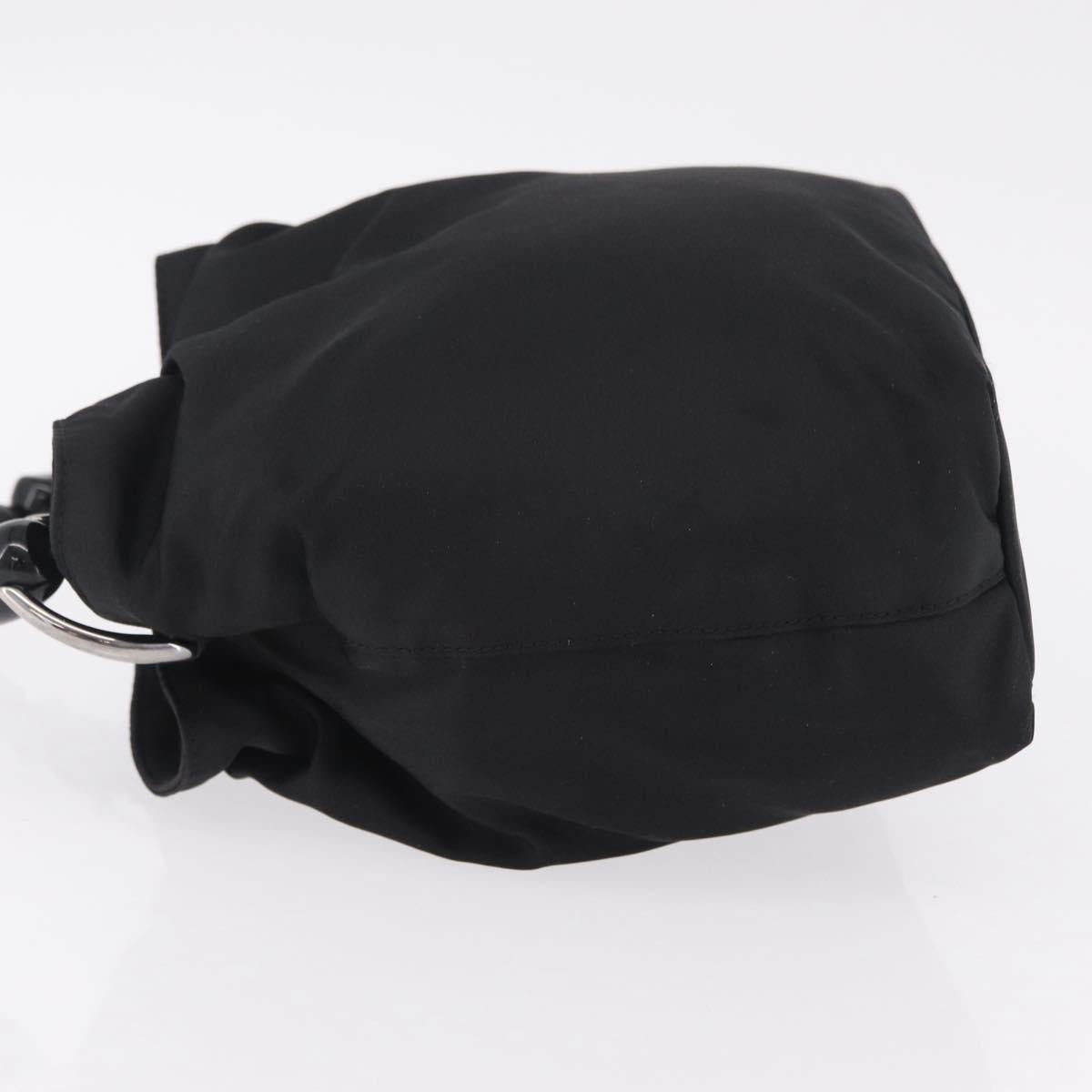 Christian Dior Maris Pearl Hand Bag Nylon Black Silver Auth ep16889
