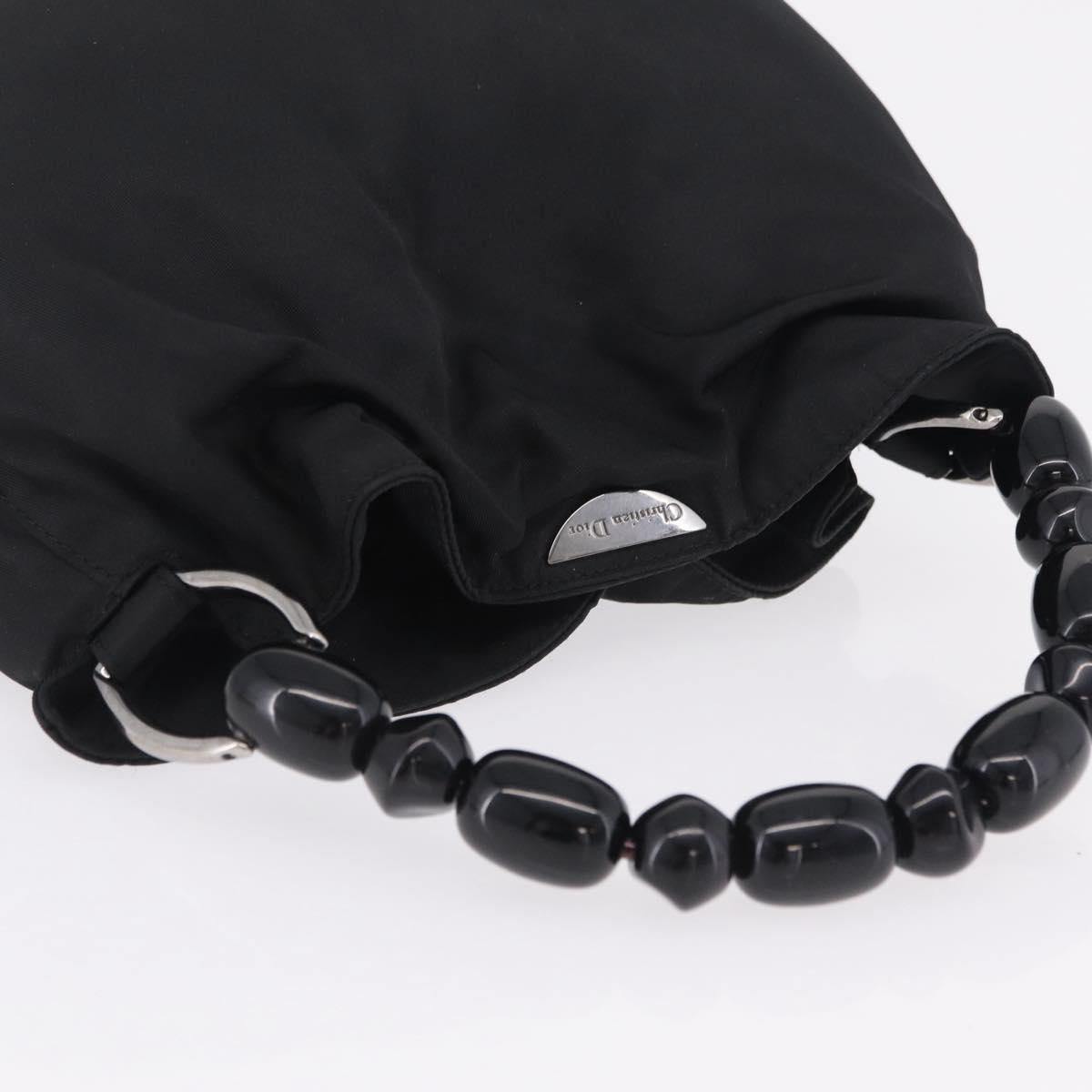 Christian Dior Maris Pearl Hand Bag Nylon Black Silver Auth ep16889