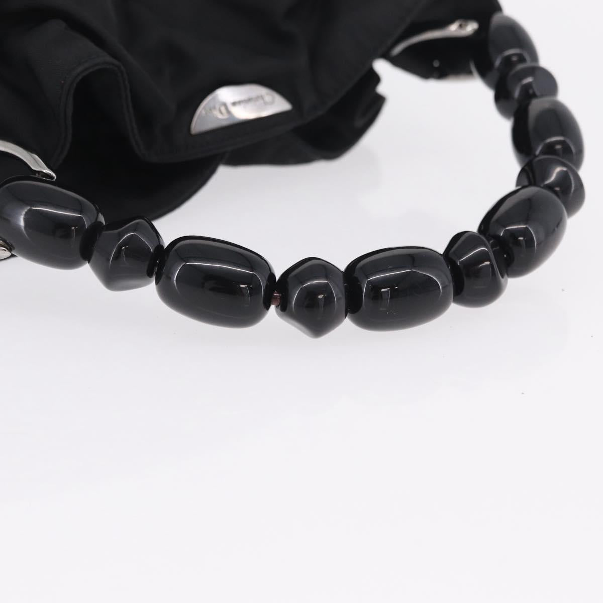 Christian Dior Maris Pearl Hand Bag Nylon Black Silver Auth ep16889