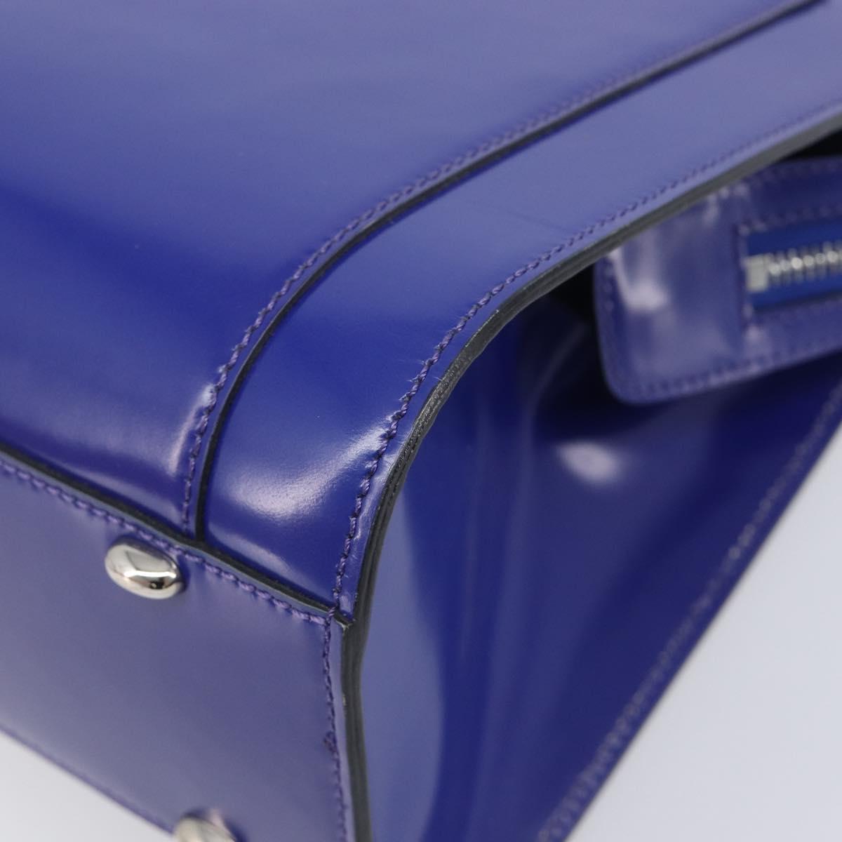 CELINE Hand Bag Patent Leather Blue Silver Auth ep16895