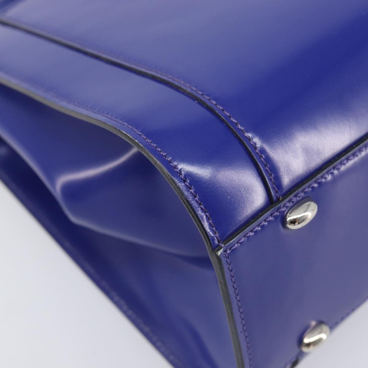 CELINE Hand Bag Patent Leather Blue Silver Auth ep16895