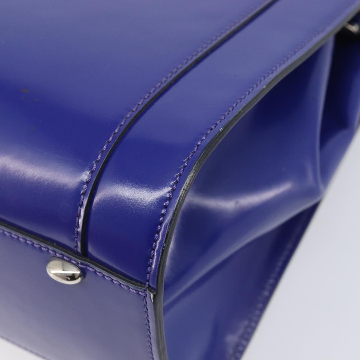CELINE Hand Bag Patent Leather Blue Silver Auth ep16895